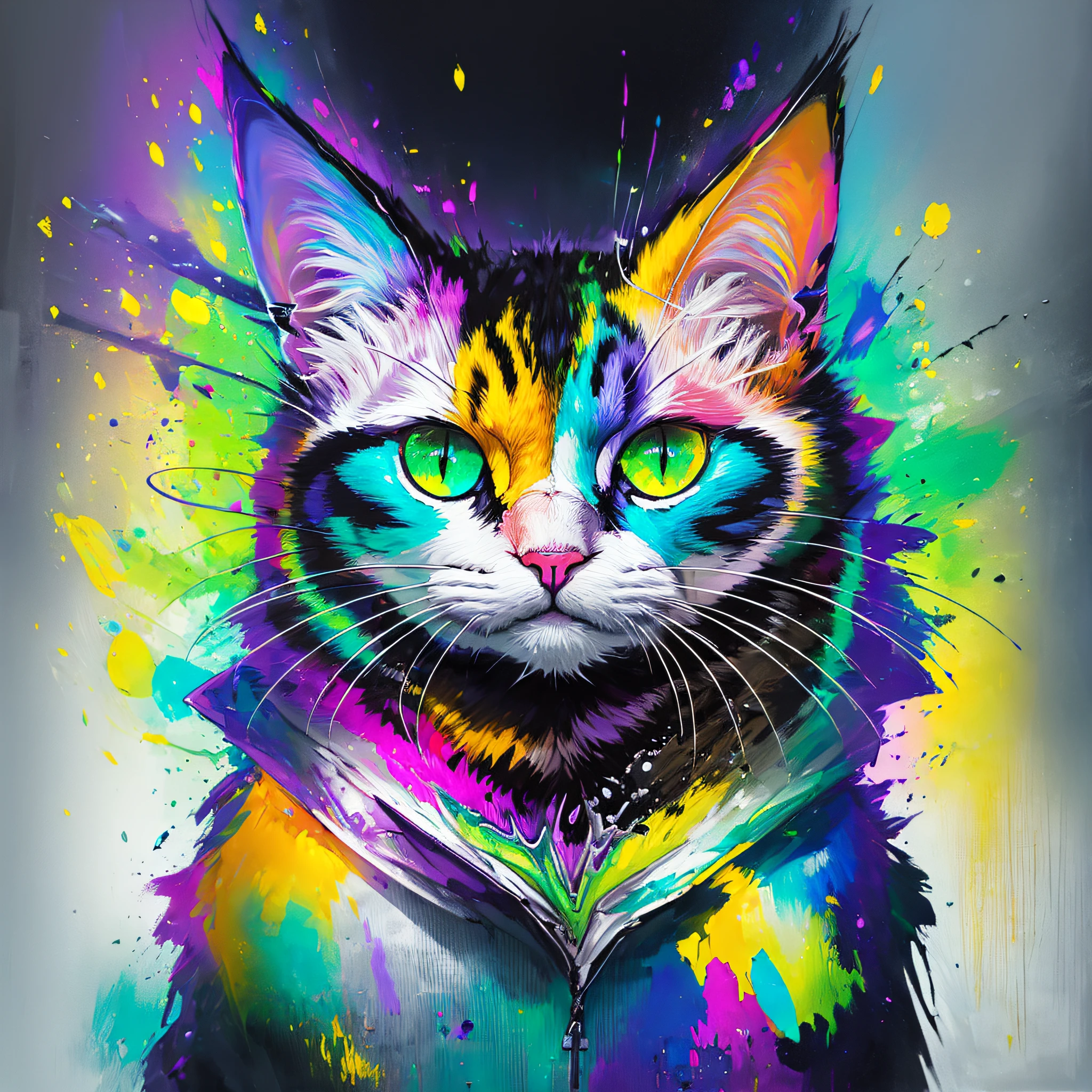 (samdoesarts:1.3), nvinkpunk, articules, horrifying techno-organic mutation (cat), portrait, backlighting, abstract, painting, painted by famous artist, ethereal, liquid, abstract, masterpiece, highly detailed, best quality, highest quality, realistic lighting, hyperdetailed, hyperrealism, colors, colorful, coat, sweatshirt --auto --s2