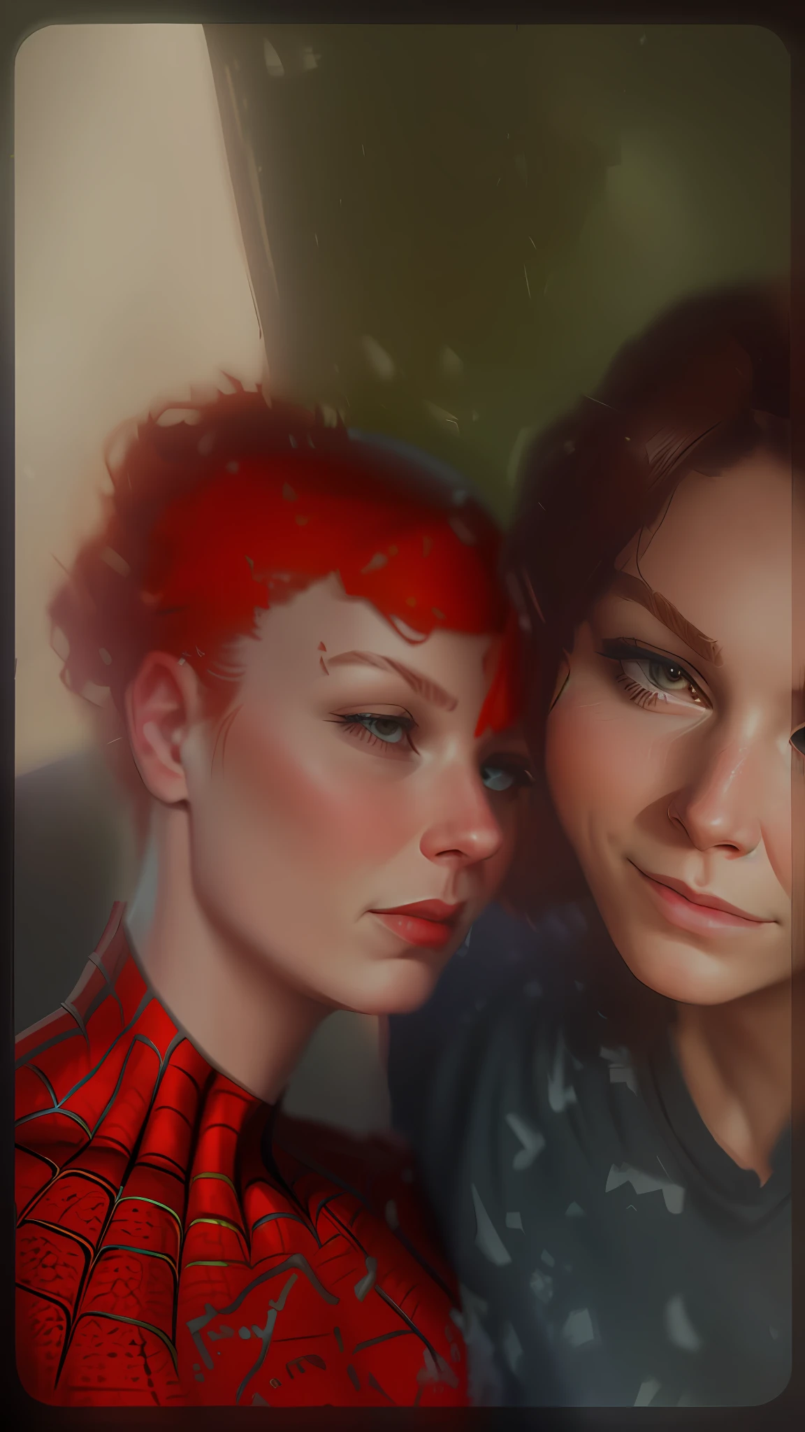 Spider-Man Without a Mask Kissing Mary Jane, Photorealistic