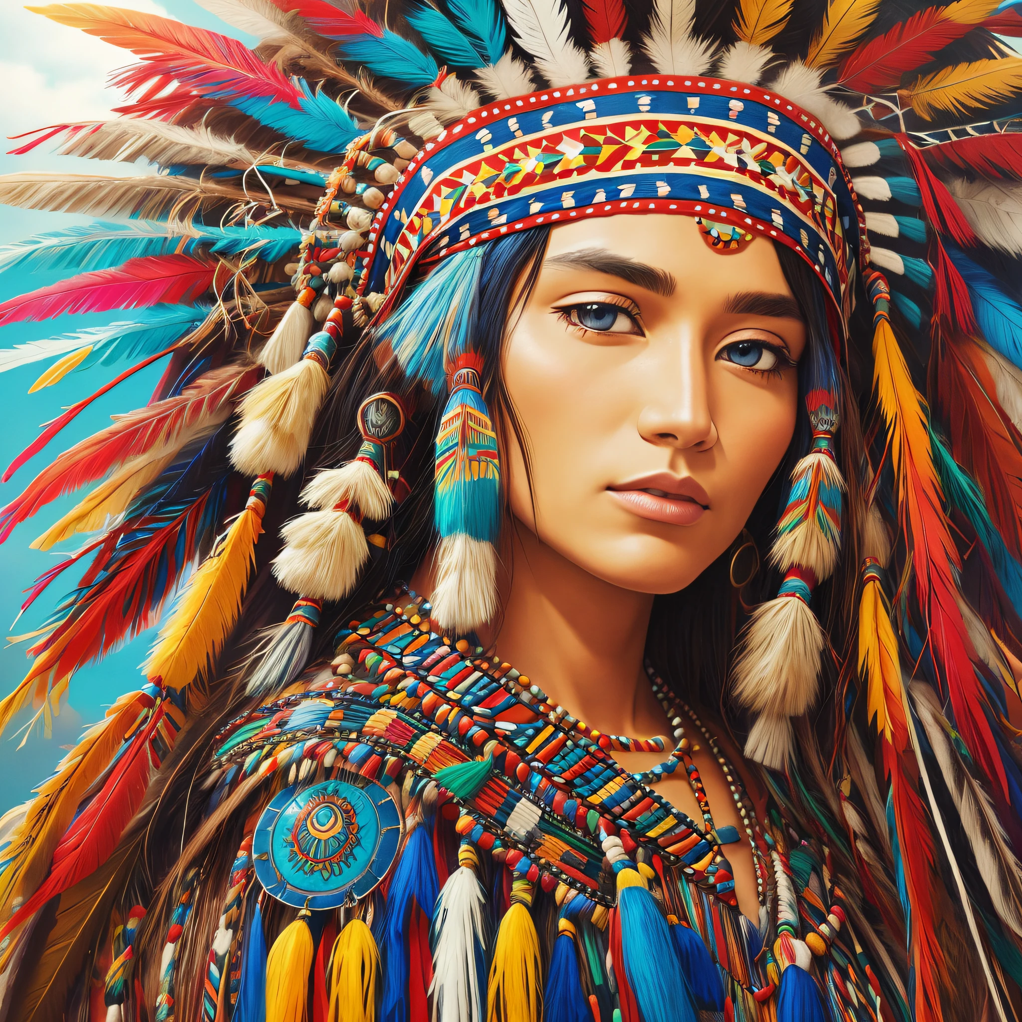 CLOSE-UP COLORFUL CHEROKEE HEADDRESS WITHOUT INDIO HYPER REALISTIC EMPTY BACKGROUND --auto --s2