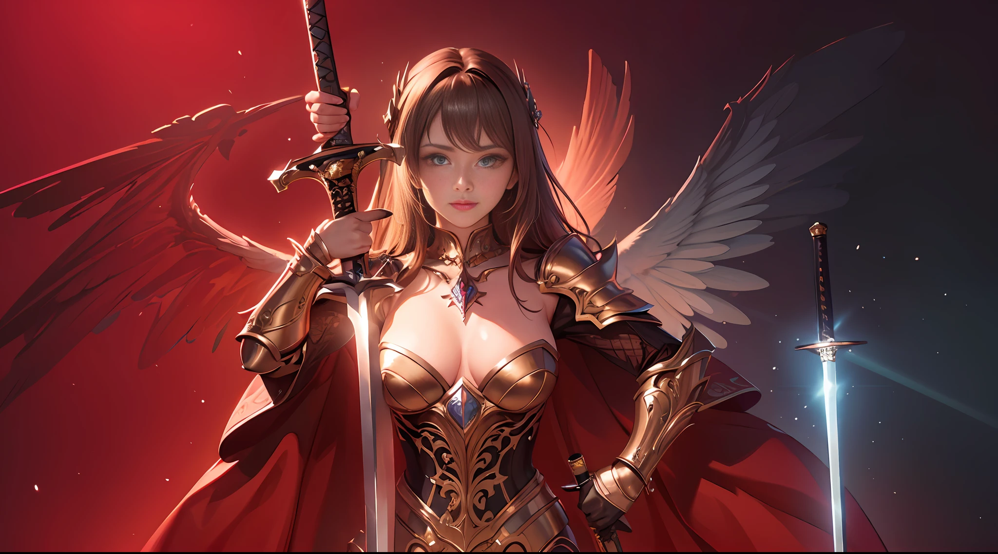 (masterpiece, best quality:1.3),extremely high detailed, intricate, 8k, HDR, wallpaper, cinematic lighting, (universe),(holding sword:1.3), glowing, armor, glowing eyes, mecha, large wings,
