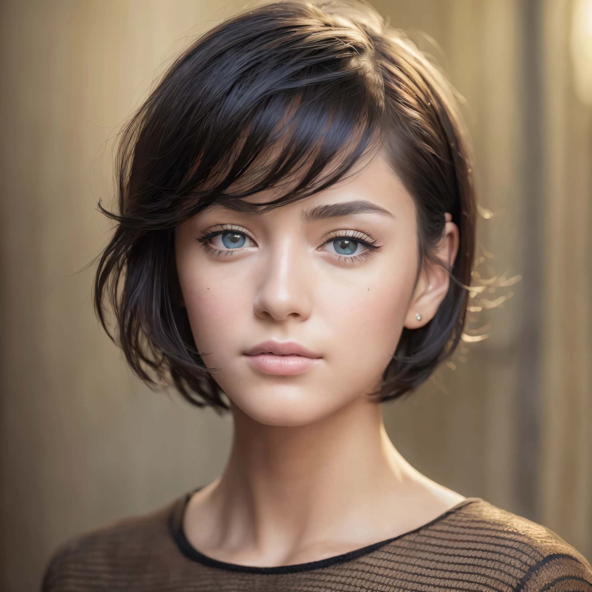 (masterpiece:1.3), (8k, photorealistic, RAW photo, best quality: 1.4), (1girl), beautiful face, (realistic face), (black hair, short hair:1.3), beautiful hairstyle, realistic eyes, beautiful detailed eyes, (realistic skin), beautiful skin, (sweater), absurdres, attractive, ultra high res, ultra realistic, highly detailed, golden ratio --auto --s2