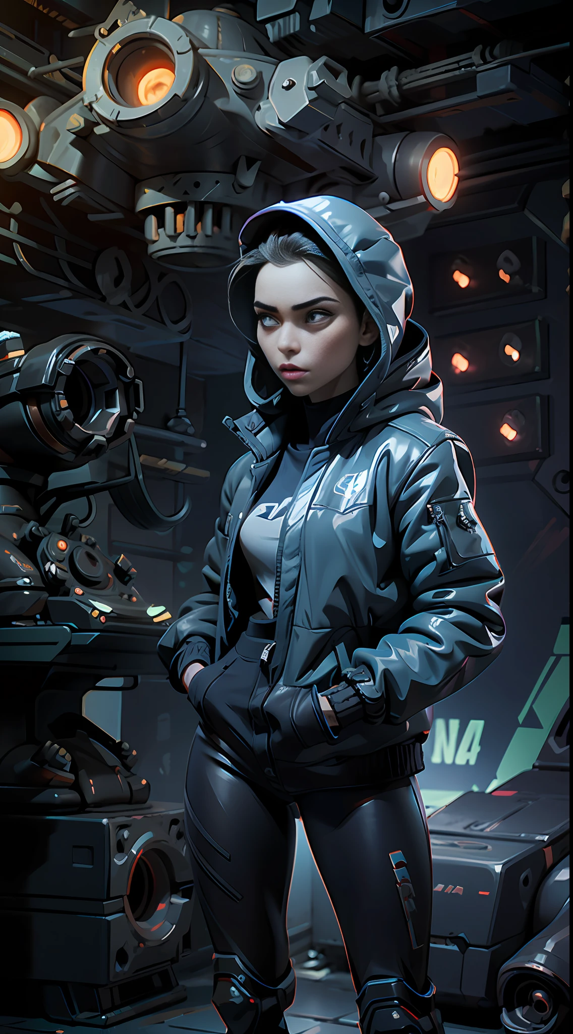 scifi, horror, darkart, futuristic, raw photo, 1girl with sexy techwear jacket(glossy white), angry look, ultrasharp, luminous paint, particles, flares, many tentacles background, many details in an amazing composition, saturn