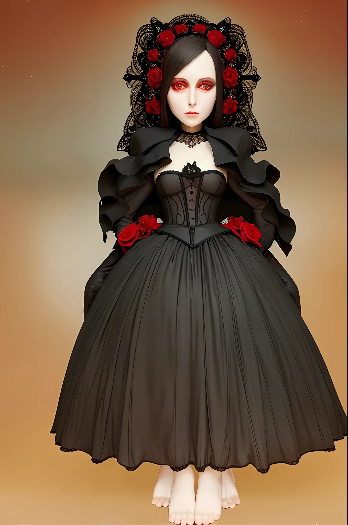 Masterpiece, best quality, nsfw, a portrait photograph of a gorgeous sexy slim small framed petite goth woman with huge tits and spider tattoos, wearing an elegant (black bridal ballgown) with opals embroidered in and a black tulle veil, carrying a bouquet of red roses in a dark and crowded satanic church with an upside down cross in the background, chiaroscuro, by suicide girls
Negative prompt: 3d max, lowres, (worst quality, low quality, normal quality:2), grotesque, infant, split panels,featureless, colorless, sfw