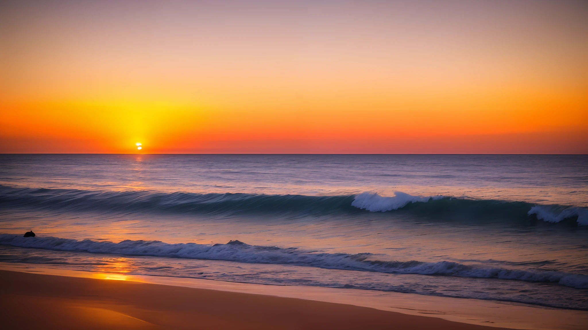 arafed view of a sunset over the ocean with waves, which shows a beach at sunset, sunset at the beach, the most beautiful sunset, beach sunset background, sunset on the beach, golden sunset, on the beach during sunset, at the beach on a sunset, golden hour time, at the golden hour, warm beautiful scene, in a golden sunset sky