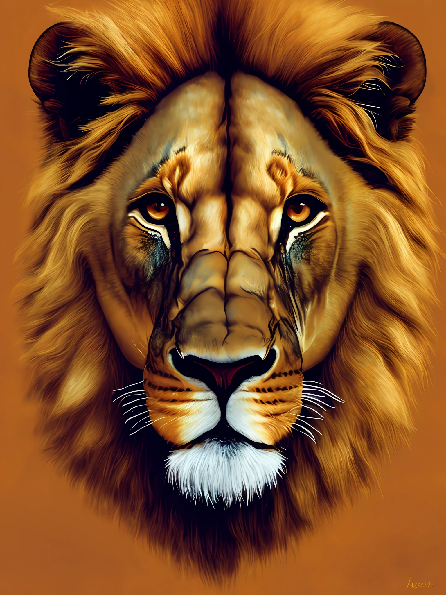Lion in African field, white, colorful background