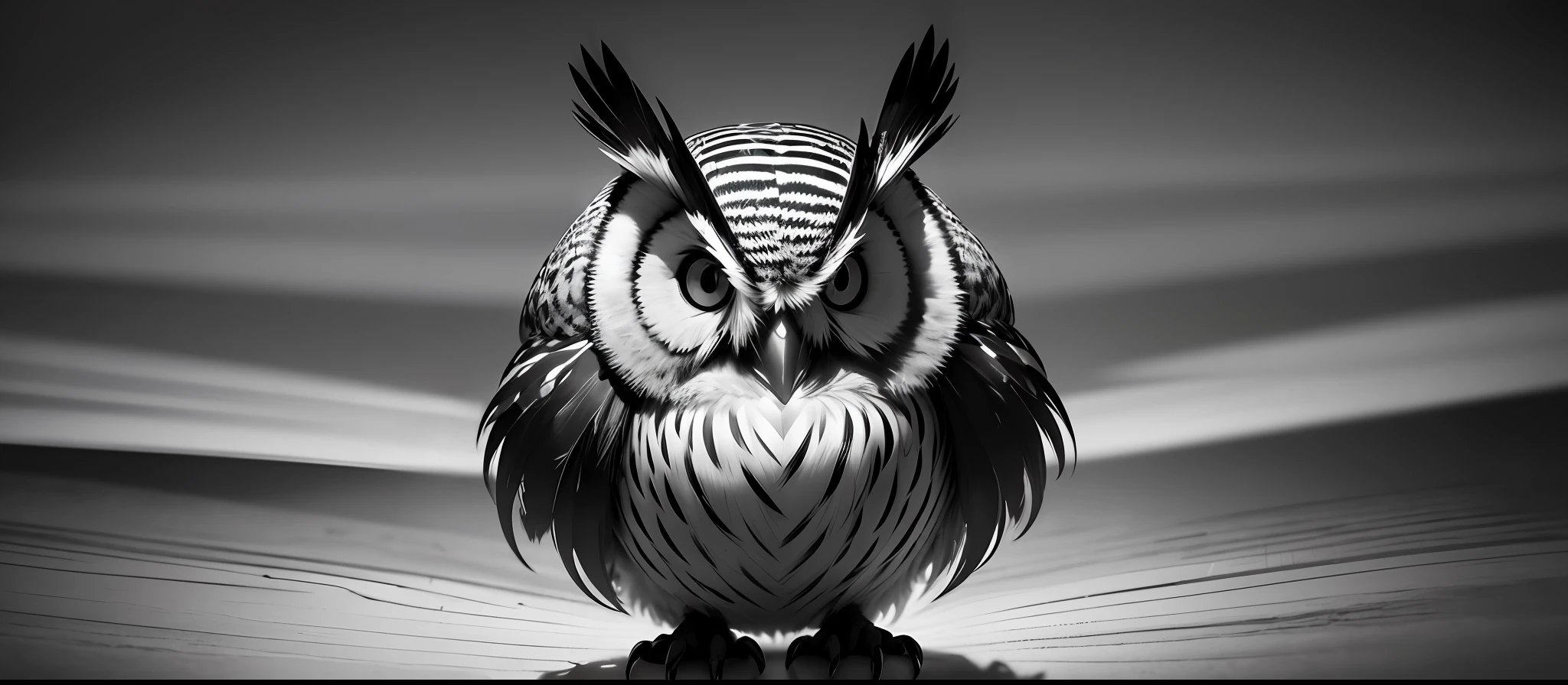 Photography inspired by Man Ray. An experimental black-and-white photograph of an abstract owl, captured through unconventional angles and lighting. The composition plays with shadows and shapes, creating a mysterious and thought-provoking atmosphere. The size of the lens used is 35mm--V 5 --stylize 1000