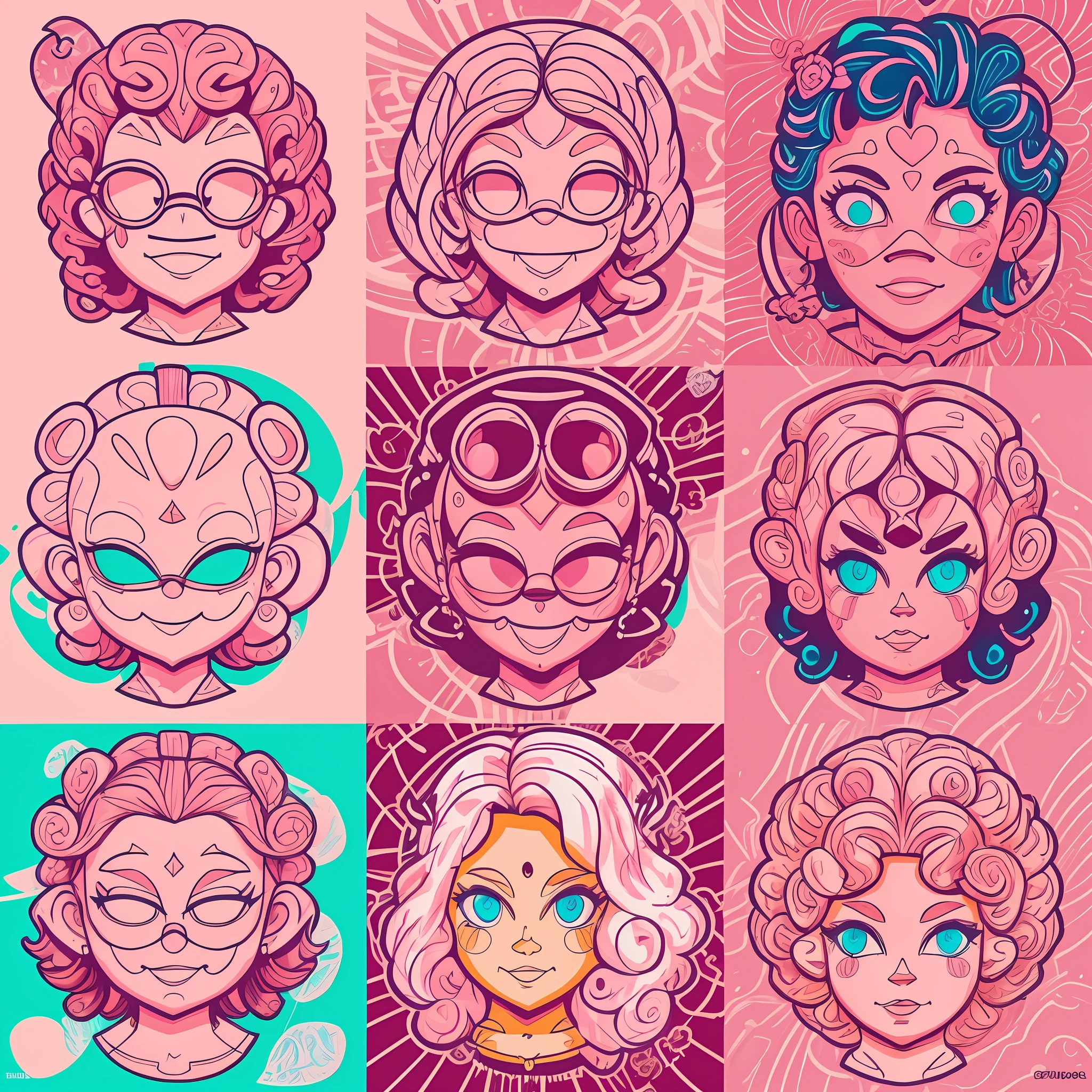 Create a collection of T-shirt prints with the images of the pink cartoon characters and brain --auto --s2