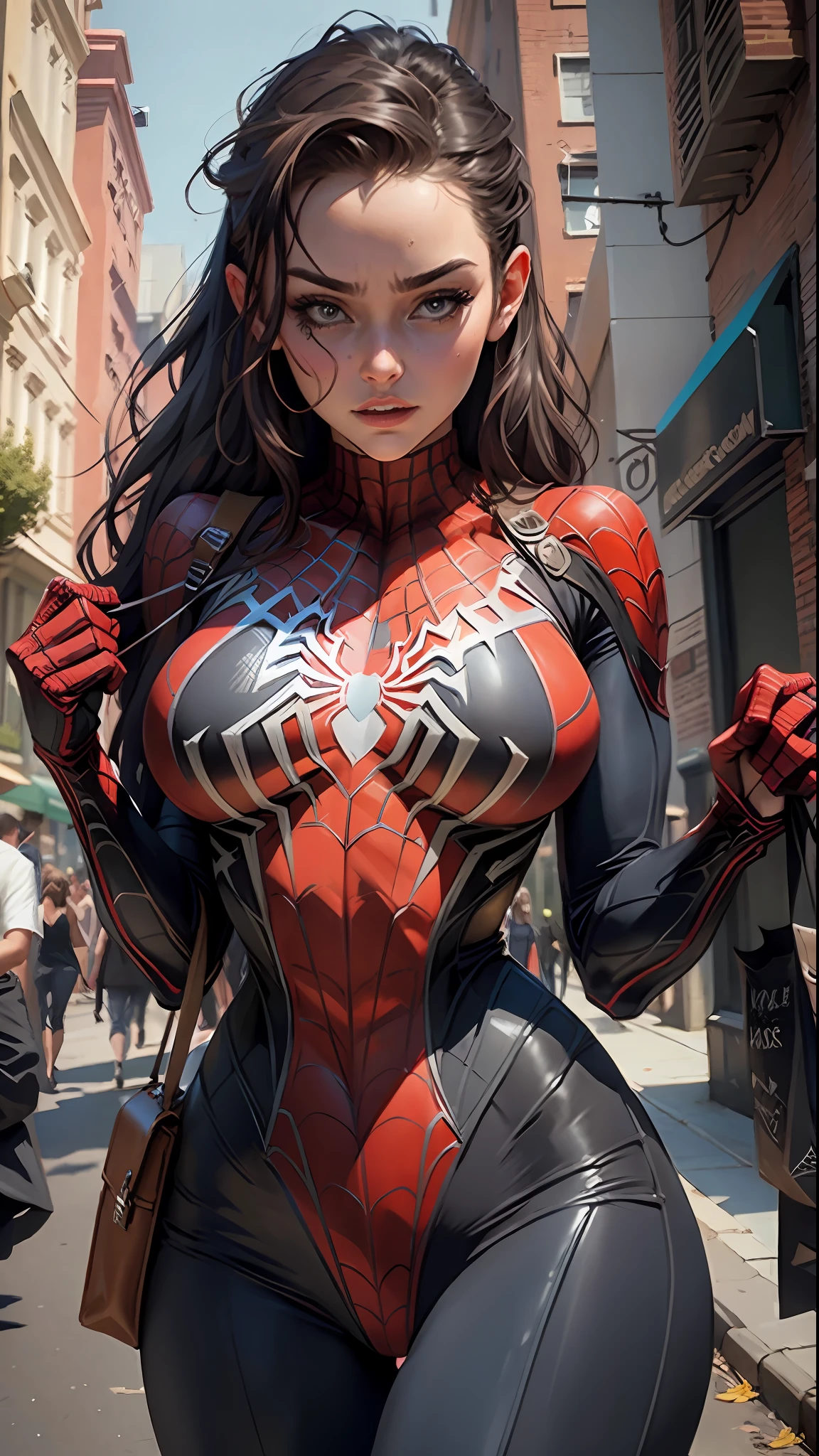 Beautiful woman detailed definition body using Spider-Man role-playing, big breasts