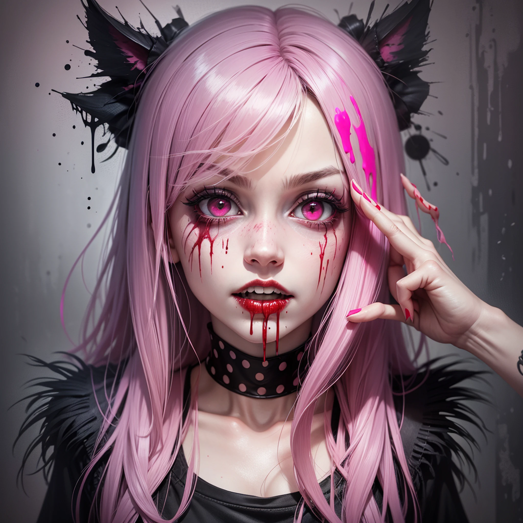 mix the playful with the scary realistic style add the pink and blood in a psycho style --auto --s2
