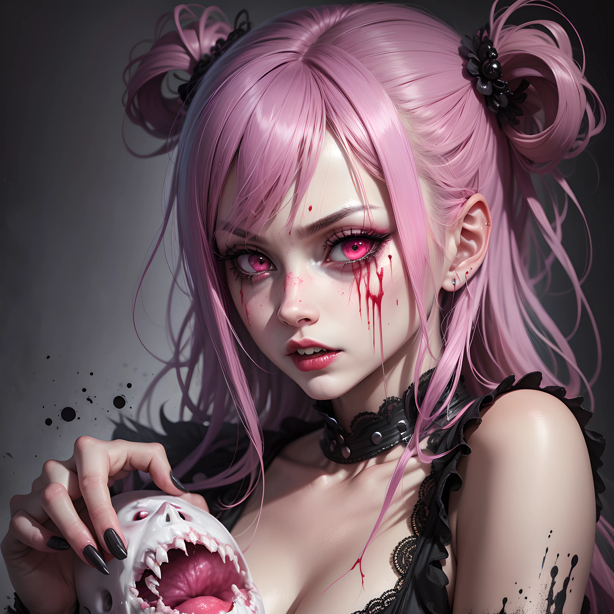 mix the playful with the scary realistic style add the pink and blood in a psycho style --auto --s2