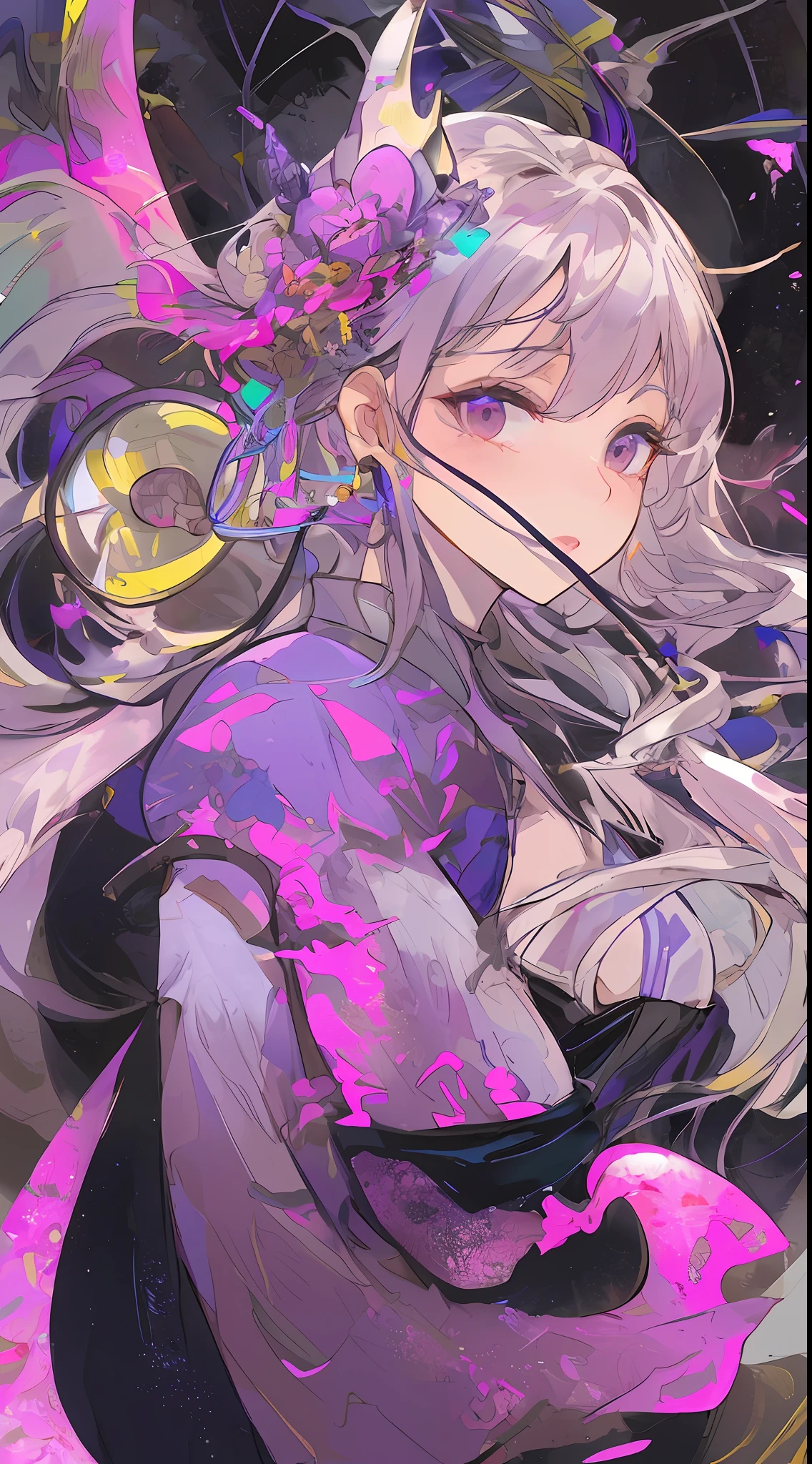 Masterpiece, Best, Night, Full Moon, 1 Female, Mature Woman, Chinese Style, Ancient China, Elder Sister, Royal Sister, Cold Face, Expressionless, Silver White Long Haired Woman, Pale Pink Lips, Calm, Intellectual, Three Belts, Gray Hitomi, assassin, dagger, flower ball background, street view