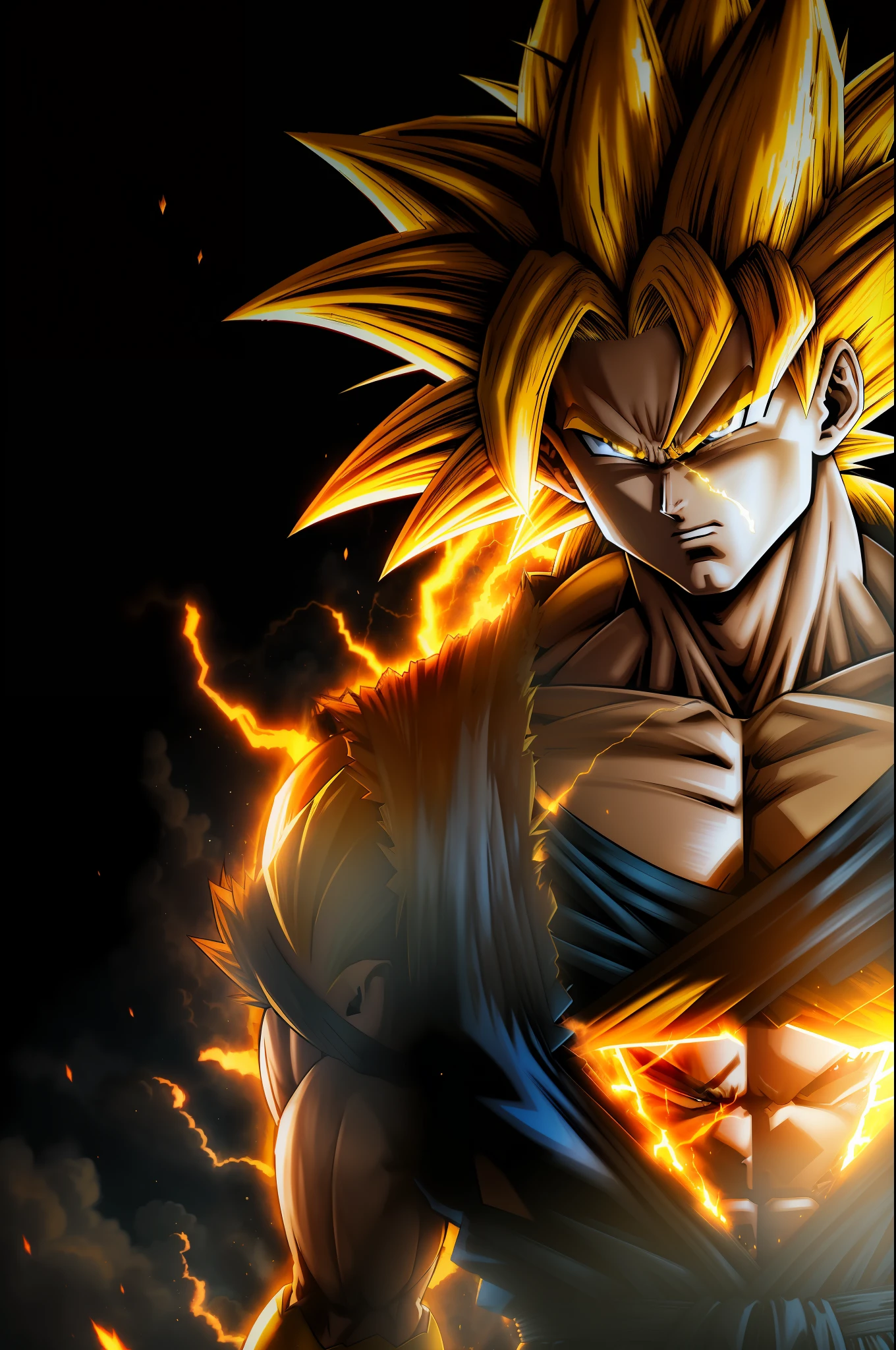 "An epic masterpiece in the comic style, showcasing the explosive power of Goku as a Super Saiyan 3 with his signature long, glowing yellow hair and the absolute best quality possible."