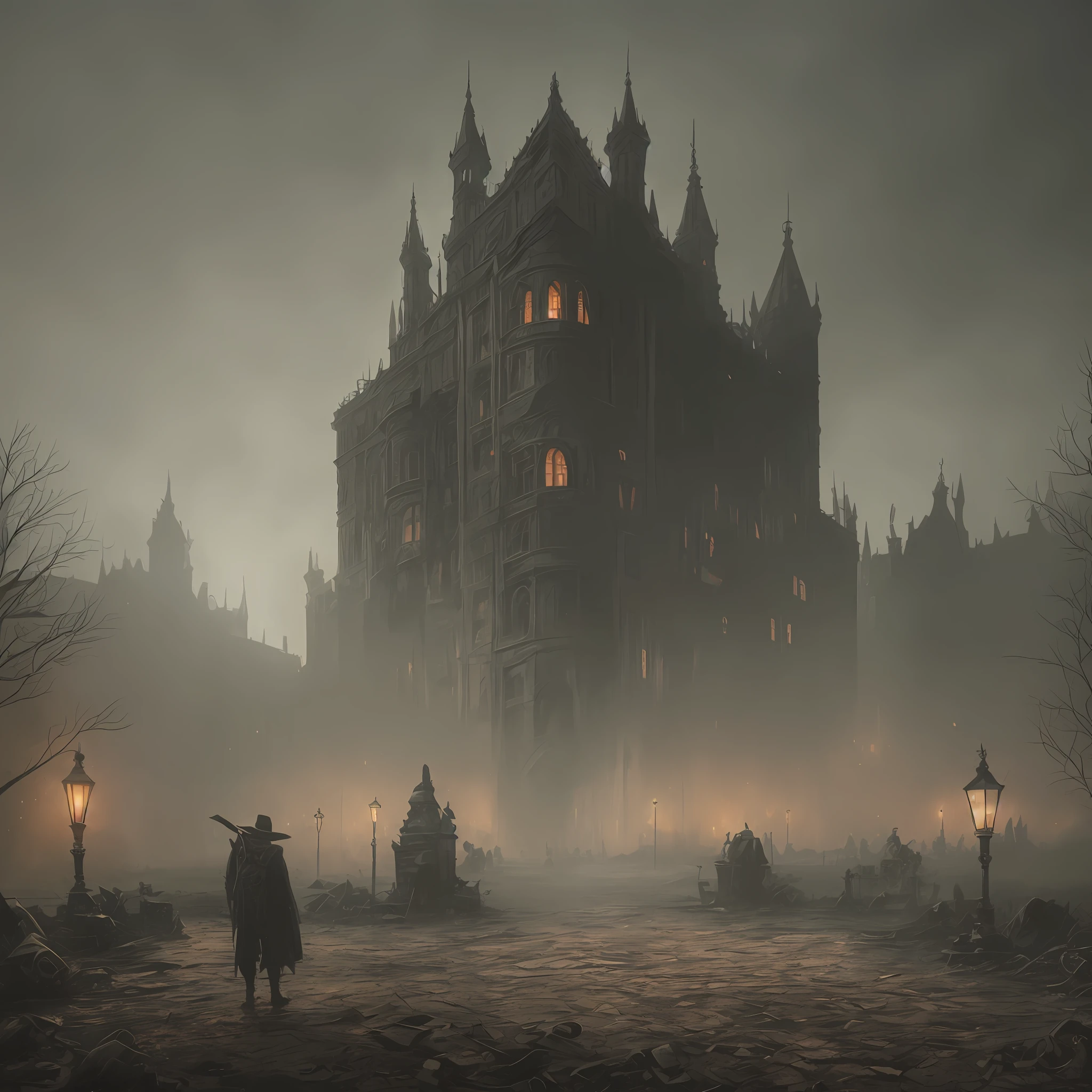 (Night Landscape), Horror, Haunted, Corpses, Skulls, Image Depicting Hell, Necronomicon, Image Style Painting, Realistic, Shadows, HD, High Quality, Cinematic --auto --s2