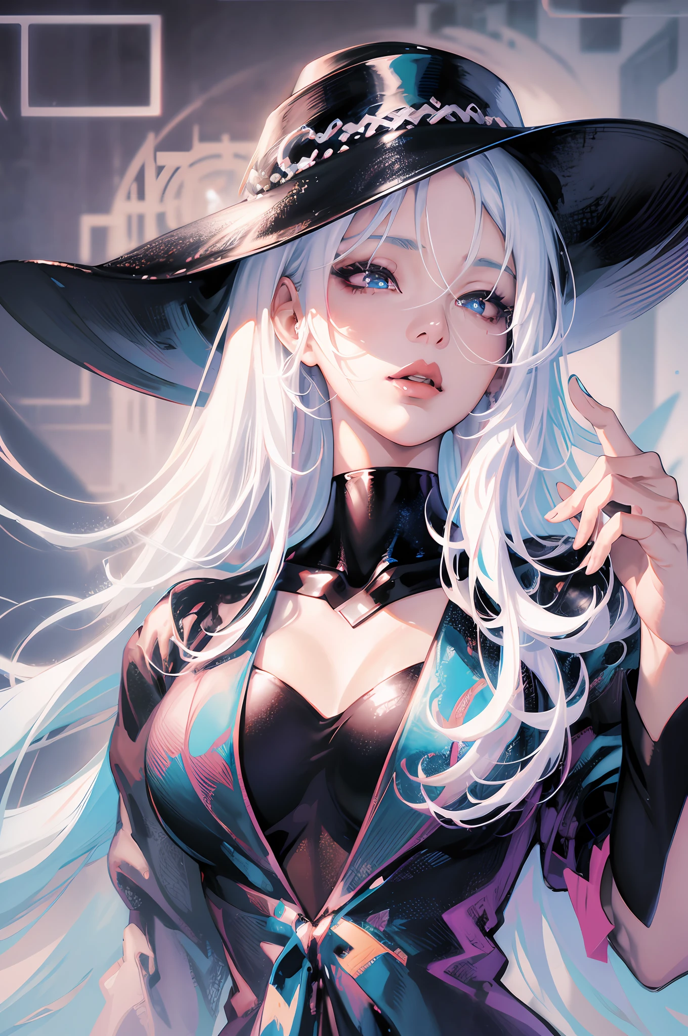 anime girl with white hair and black hat posing for a picture, artgerm on artstation pixiv, guweiz on pixiv artstation, guweiz on artstation pixiv, artgerm. anime illustration, extremely detailed artgerm, ig model | artgerm, detailed digital anime art, style artgerm