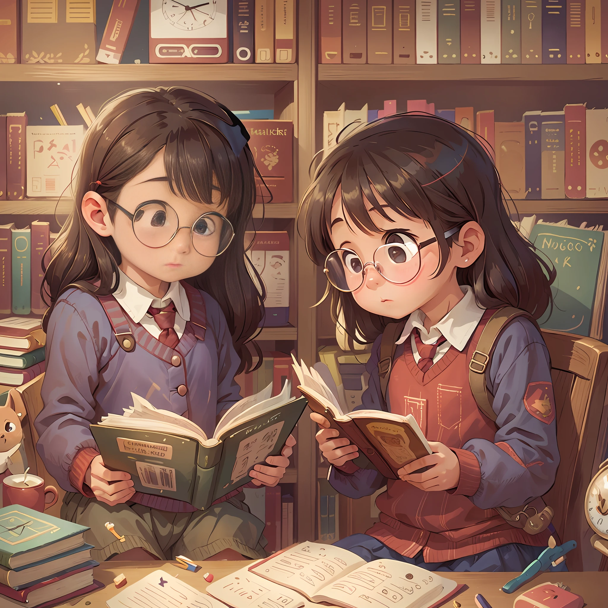 Children, reading, books, books, bookshelf, glasses, fingers, page turning, harvesting, thinking, growth, knowledge, reading, sense of achievement, imagination, exploration, challenge, interest, culture, emotion, communication.