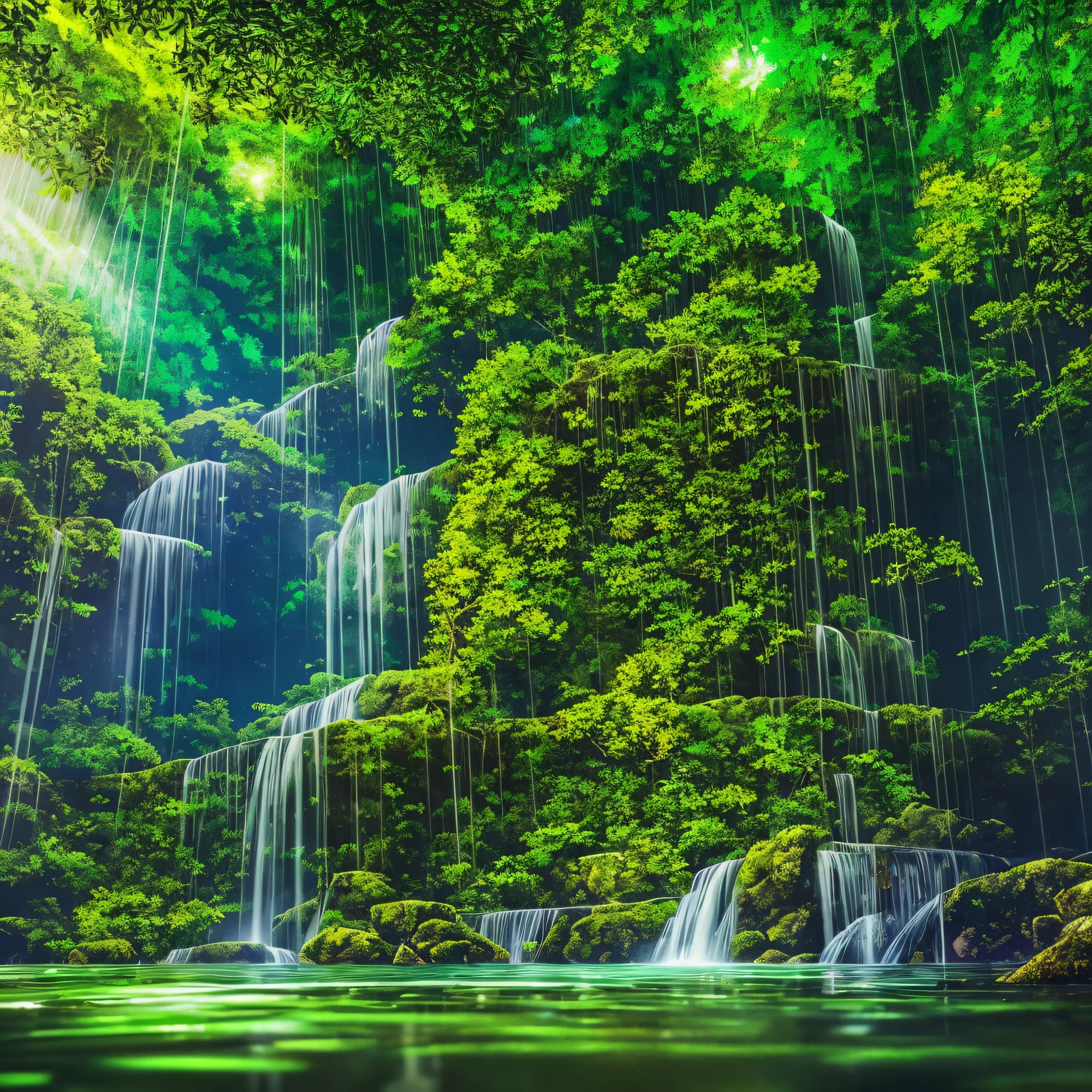 masterpiece tropical landscape jungle  with crystal clear waters realistic ultra realistic photography detailed 8k, hyper realistic, 32k, Super-Resolution, Pro Photo RGB, Half rear Lighting, Backlight, Dramatic Lighting, Incandescent, Soft Lighting, Volumetric, Conte-Jour, Global Illumination, Screen Space Global Illumination, Scattering, Shadows, Rough, Shimmering, Lumen Reflections, Screen Space Reflections, Diffraction Grading, Chromatic Aberration, GB Displacement, Scan Lines, Ambient Occlusion, Anti-Aliasing, FKAA, TXAA, RTX, SSAO, OpenGL-Shader’s, Post Processing, Post-Production, Cell Shading, Tone Mapping, CGI, VFX, SFX, insanely detailed and intricate, hyper maximalist,, photography, volumetric, ultra-detailed, intricate details, super detailed, ambient –uplight –v 4 –q 2 --auto --s2