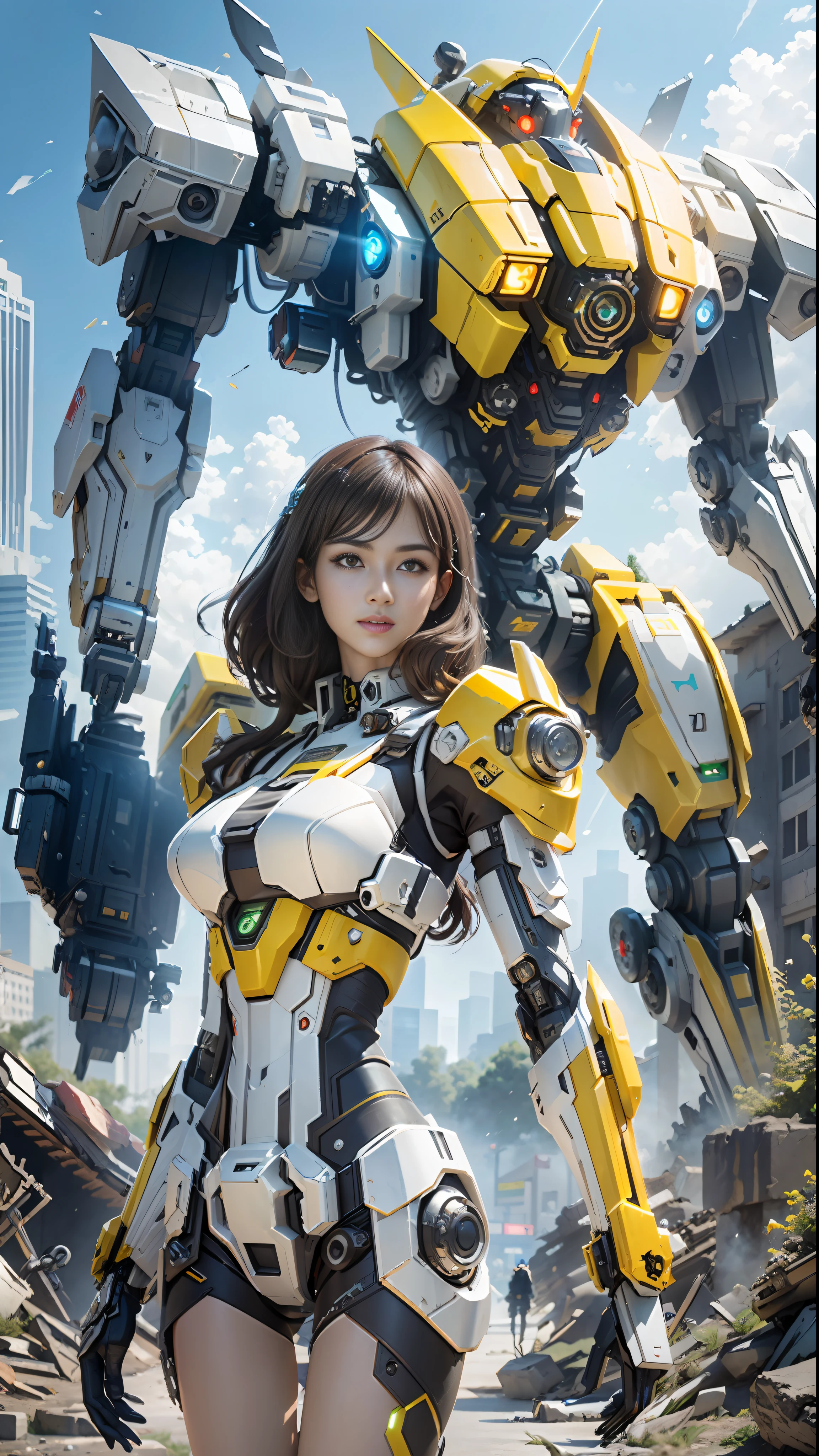 ((Best quality)), ((masterpiece)), (highly detailed:1.3), 3D,Shitu-mecha, beautiful cyberpunk women with her mecha in the ruins of city from a forgoten war, ancient technology,HDR (High Dynamic Range),Ray Tracing,NVIDIA RTX,Super-Resolution,Unreal 5,Subsurface scattering,PBR Texturing,Post-processing,Anisotropic Filtering,Depth-of-field,Maximum clarity and sharpness,Multi-layered textures,Albedo and Specular maps,Surface shading,Accurate simulation of light-material interaction,Perfect proportions,Octane Render,Two-tone lighting,Low ISO,White balance,Rule of thirds,Wide aperature,8K RAW,Efficient Sub-Pixel,sub-pixel convolution,luminescent particles,light scattering,Tyndall effect