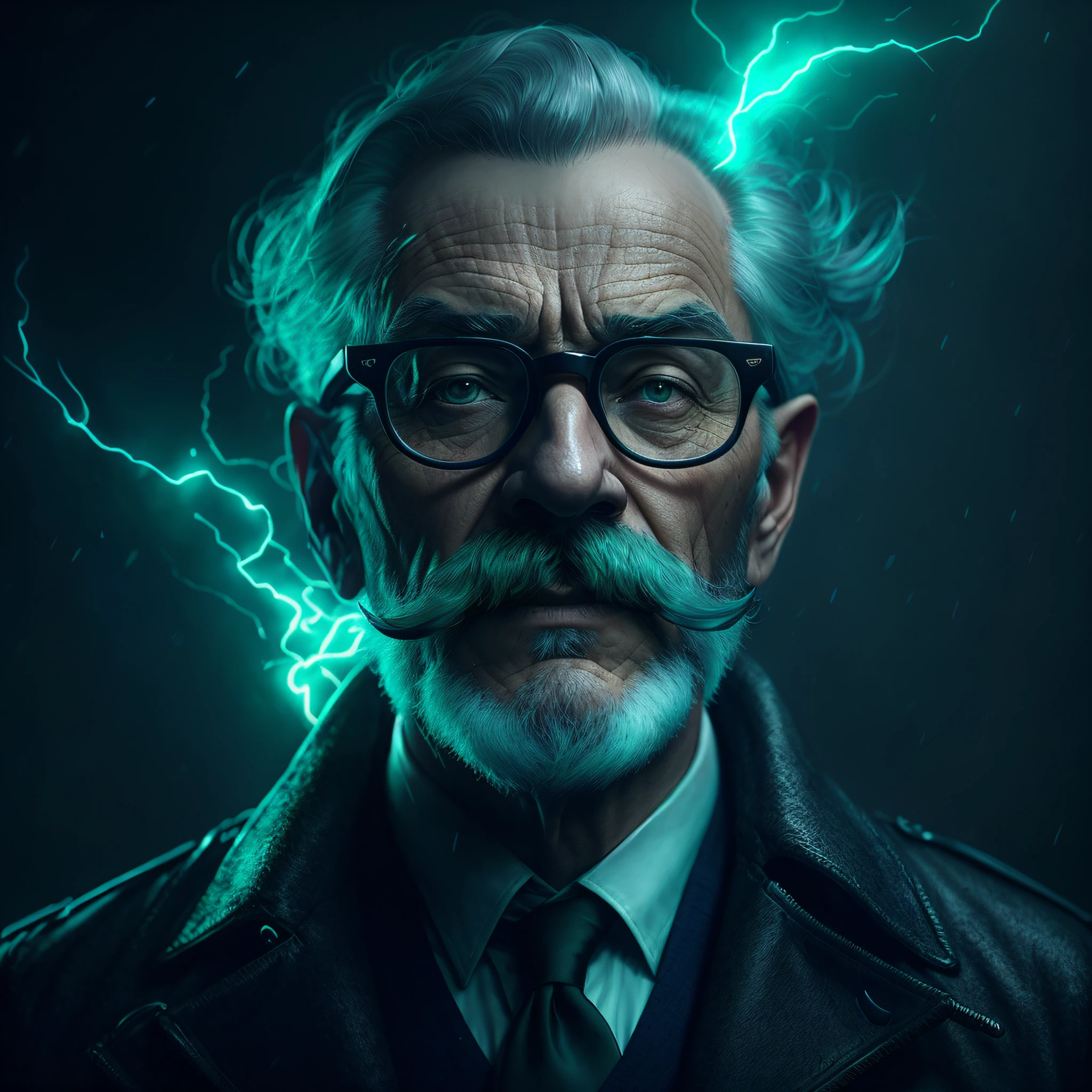 arafed image of a man with a mustache and glasses, oldman with mustach, epic portrait illustration, cyberpunk old man, wojtek fus, portrait of professor sinister, epic and classy portrait, epic digital art illustration, guillem h. pongiluppi, highly detailed vfx portrait, epic character portrait, cgsociety portrait, nerdy man character portrait