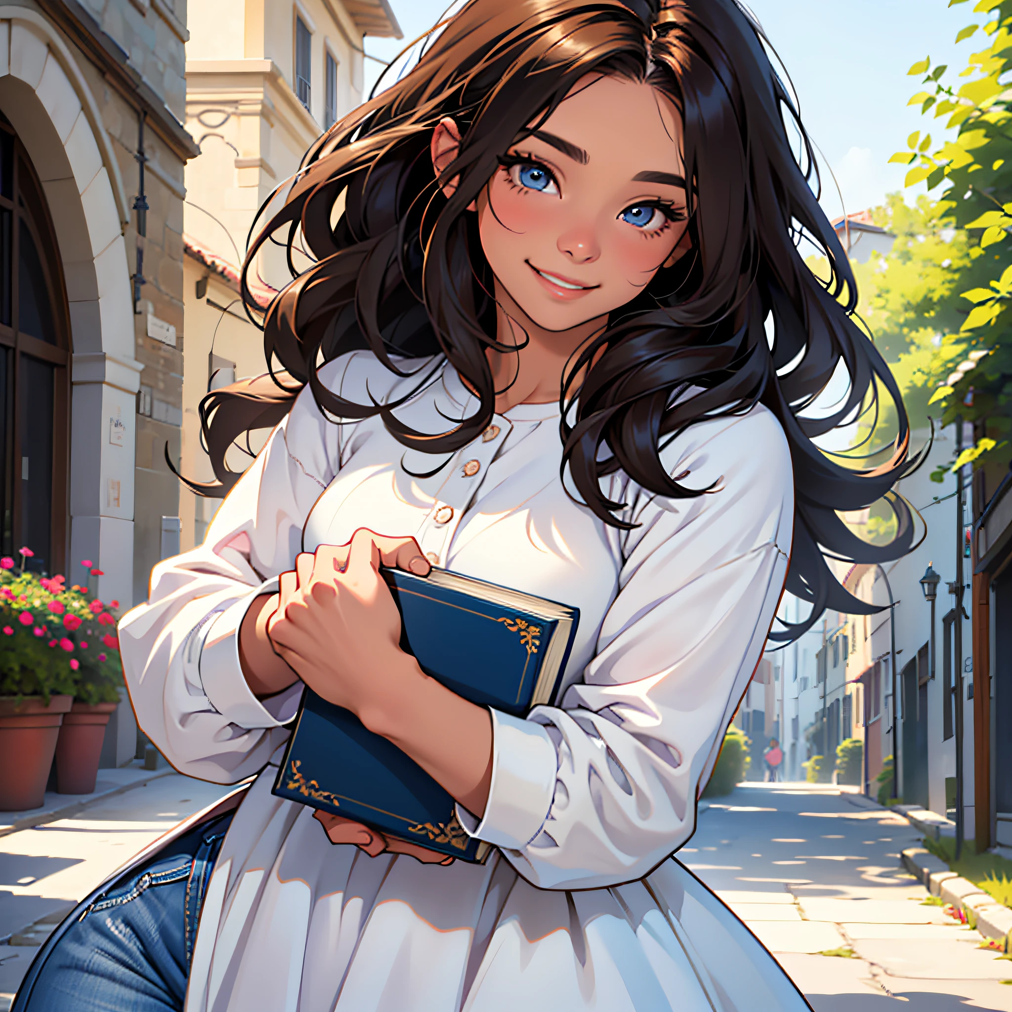 Cute puppy. Beautiful puppy. Adorable puppy. Portrait of a woman in a white dress, holding a book with delicate hands, expressing beauty and strength. Detailed portrait of an indigenous woman in cartoon style, with beautiful eyes, quick brushstrokes and vibrant colors. Cute puppy. Beautiful puppy. Masterpiece of a cute puppy, with red and white fur. Italian girl posing, detailed face, dark hair, athletic body, wearing red flannel and jeans. Soft hair, happy smile, cute Italian.
