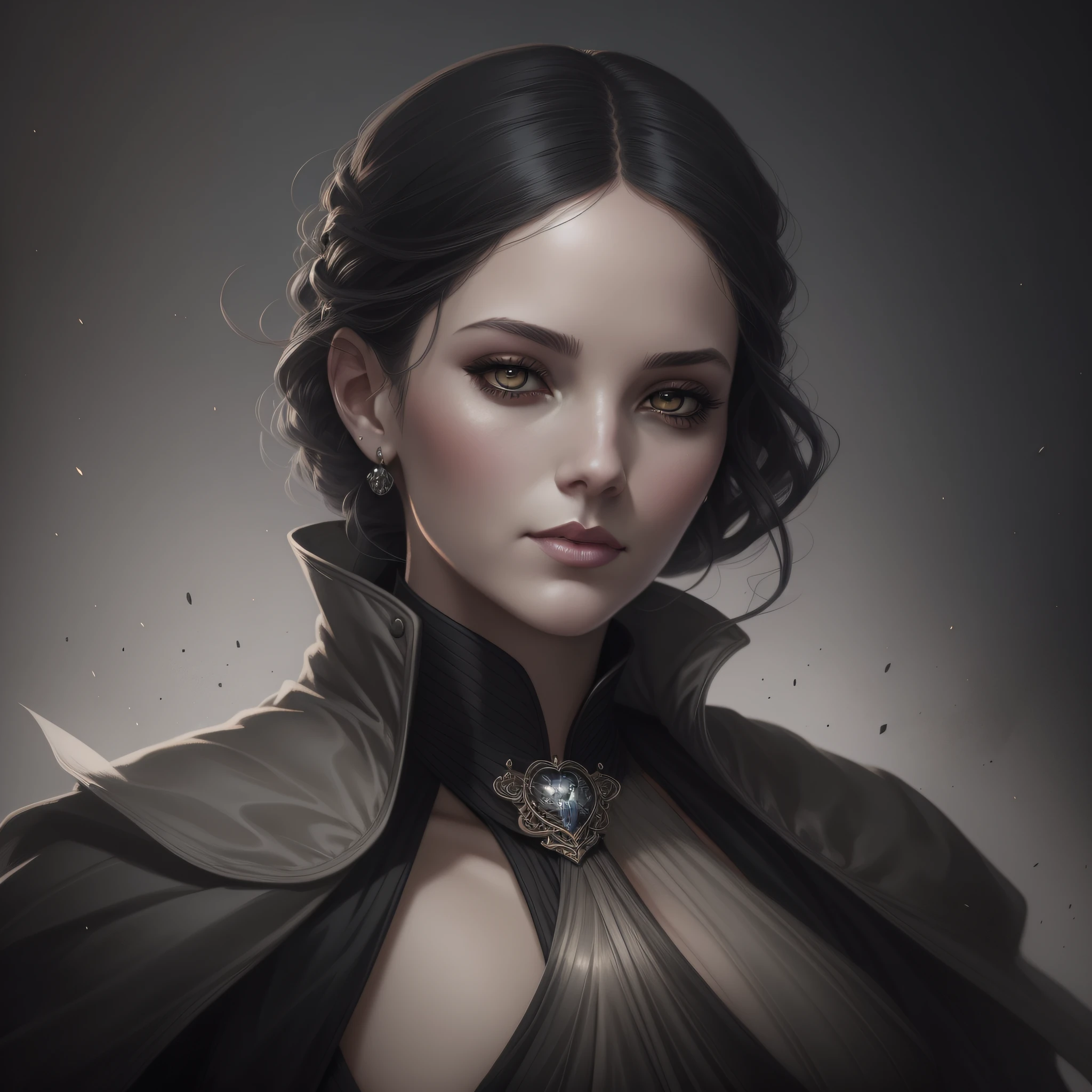 There is a woman in a white, black, middle-aged, slightly gray coat, Charlie Bowater character art, Tom Bagshaw Weta Studio, Artgerm and Tom Bagshaw, Charlie Bowater style, Tom Bagshaw artstyle, Tom Bagshaw style, Tom Bagshaw Artstyle, Charlie Bowater art style, Tom Bagshaw Donato Giancola