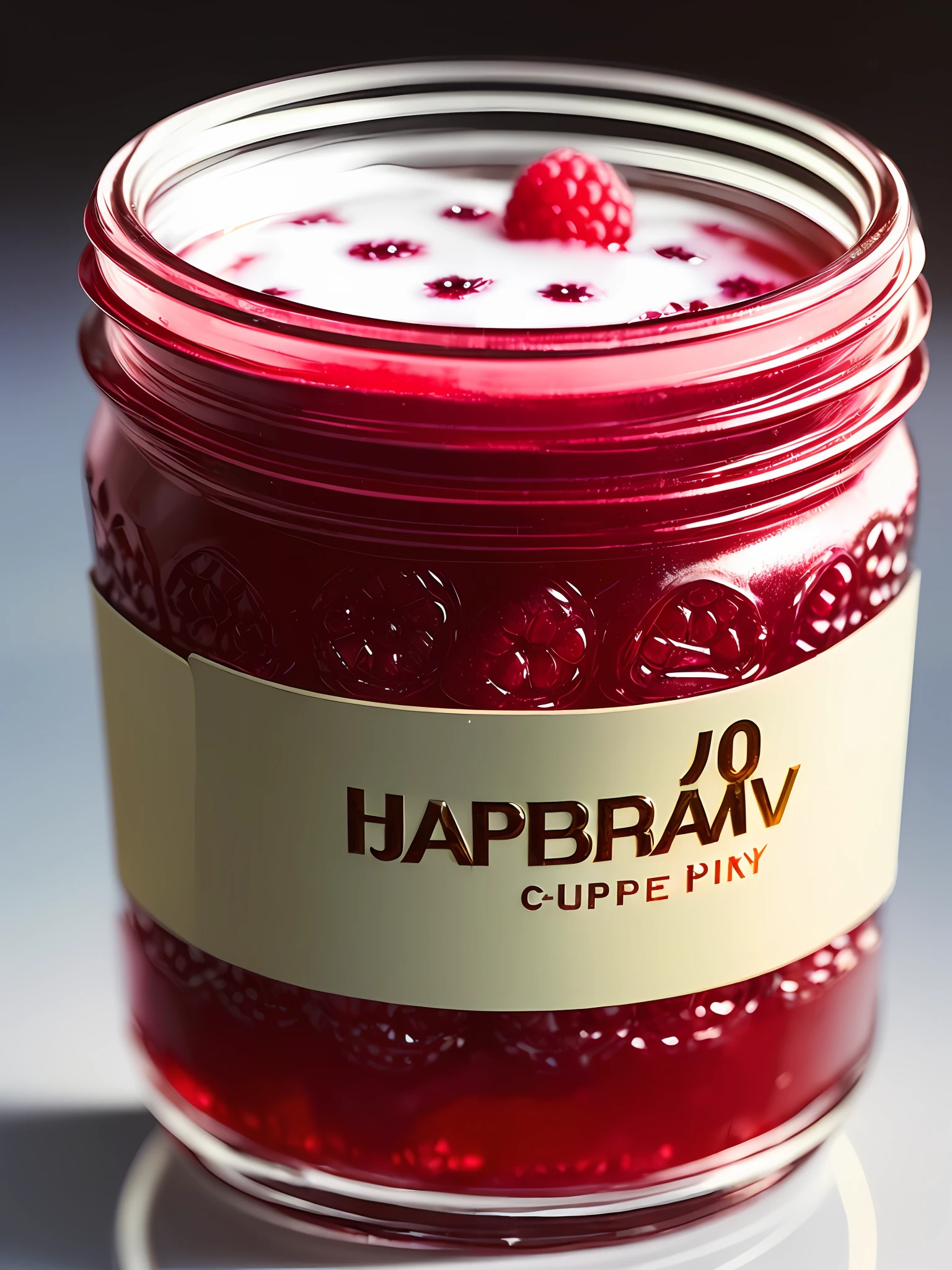 ((half-empty raspberry jam jar, close-up, everything stained with jam)) tilt shift, half-empty, half-empty, (high-tech interior style and futurism), intricate detail, fine detail, hyperdetail, ray tracing, subsurface scattering, diffuse soft light, shallow depth of field, intricate, high detail, sharp focus, artwork by James Jeam, artwork by Krenz Cushart