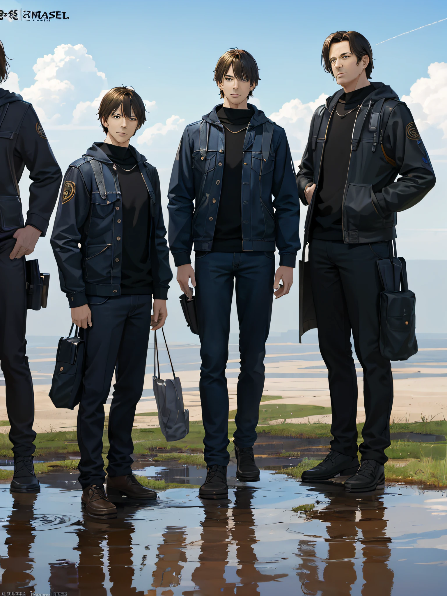 ((Masterpiece: 1.2, Best Quality)),Movie,Official Art,Promotional Art,Movie Wallpaper,White Background,Full Body,Concept Art,Turnaround,Reference Sheet,Art,Background,Outdoor,Original,Raw Photo,Hi-Res, (Realistic, Photorealistic:1.2),Ultra Detailed, Physically Based Rendering,1 Boy, Machine, Puddle, Reflection,