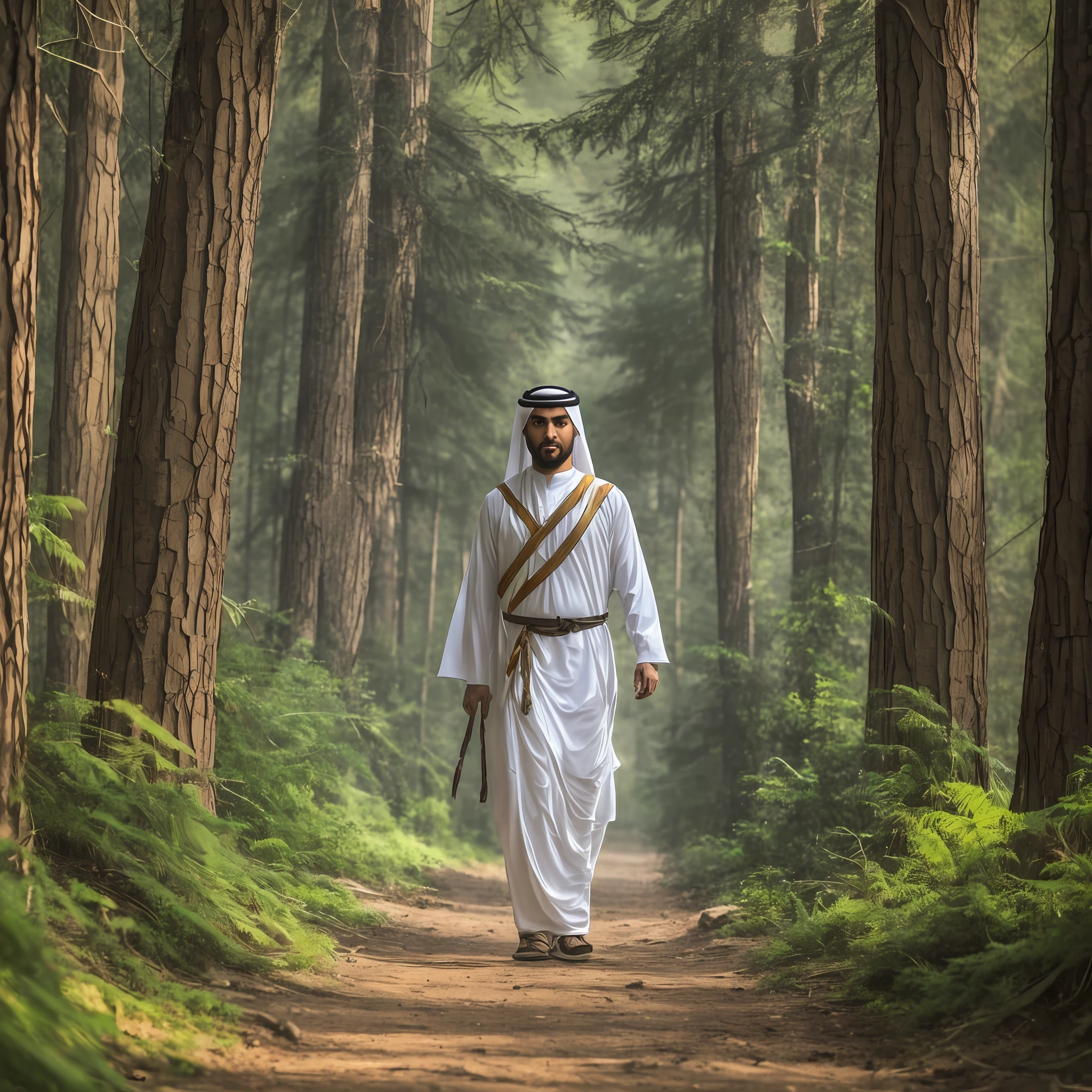 create an Arab character named Samir, walking in the forest of Lebanon, --auto --s2