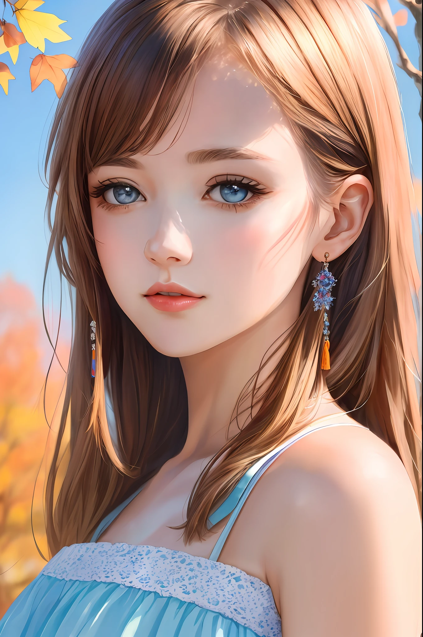 (8K, Best Quality, Masterpiece: 1.2), (Best Quality: 1.0), (Ultra High Definition: 1.0), Watercolor, Beautiful Woman, Shining Eyes, Shoulders, Hair Ribbon, Agnes Cecil, Half-Body Portrait, Very Bright Bright Design, Pastel Colors, (Ink: 1.3), Autumn Light,