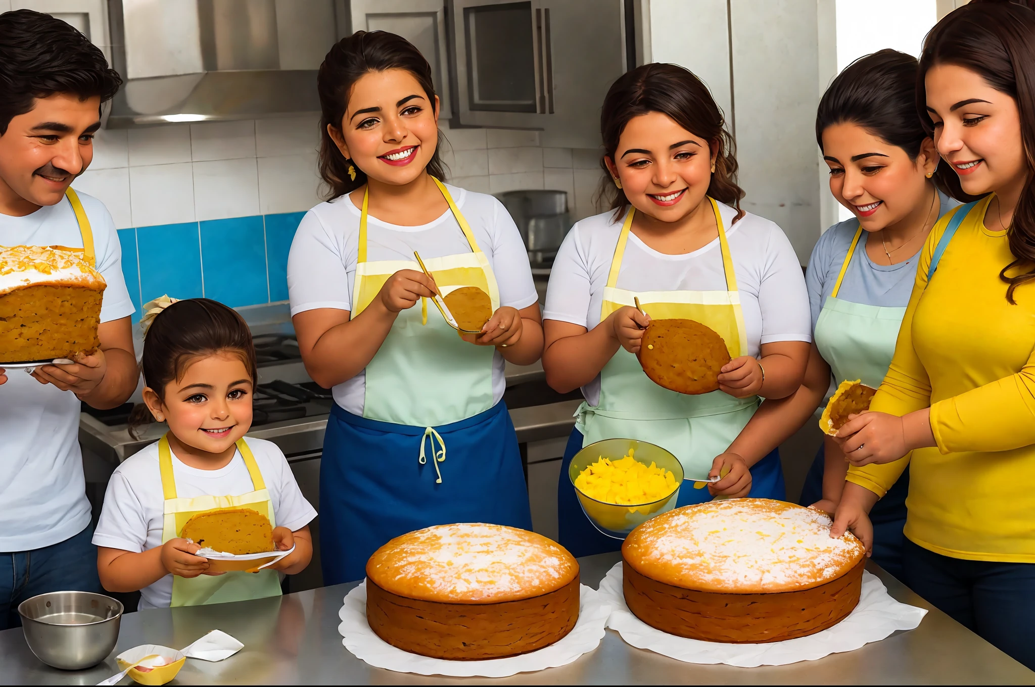 Happy Mexicans learning how to make banana cake