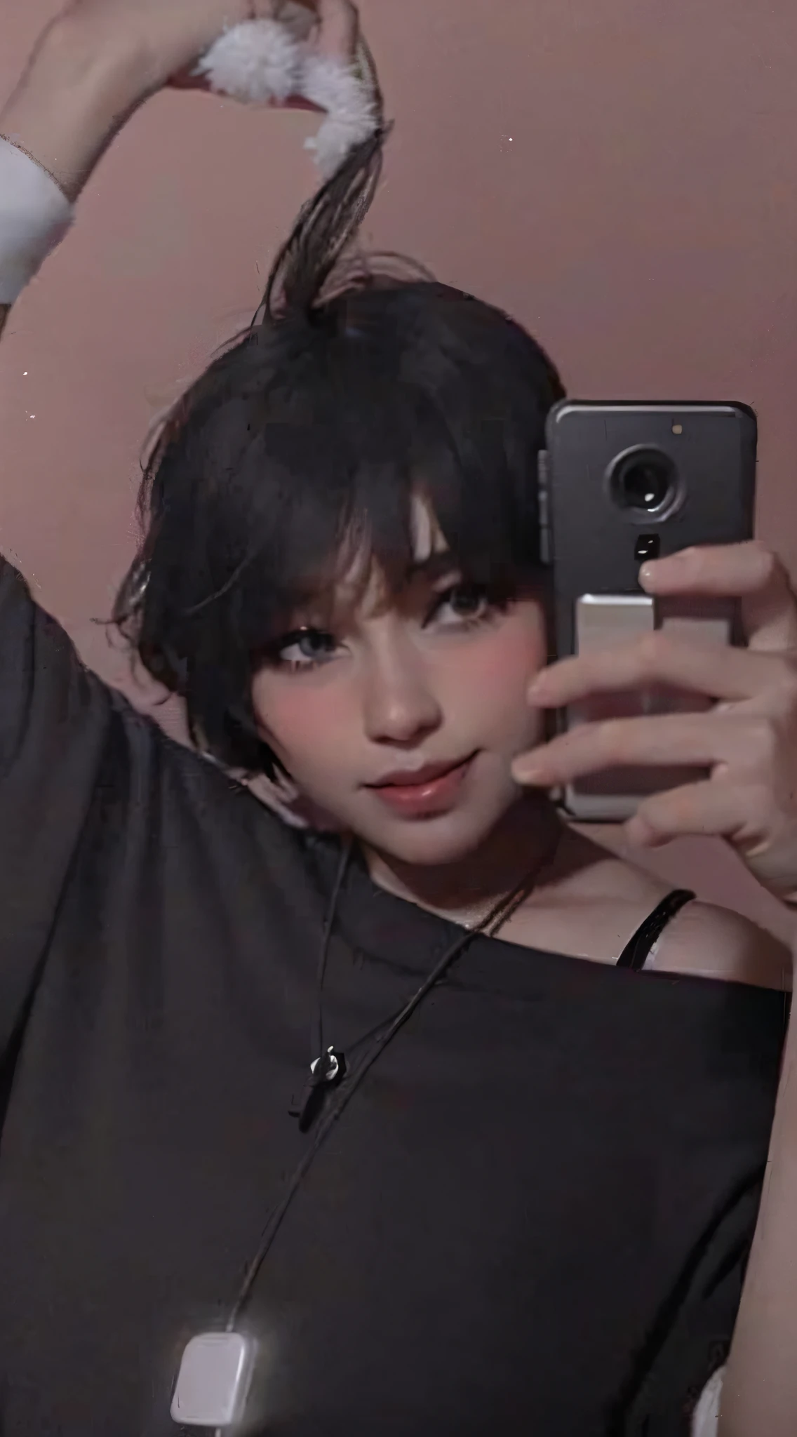 there is a woman taking a selfie with her cell phone, selfie of a young woman, with short hair, low quality photograph, profile pic, androgynous person, 8k selfie photograph, androgynous, desaturated!!, selfie photo, 🤤 girl portrait, 18 years old, low quality photo, profile photo, assamese aesthetic