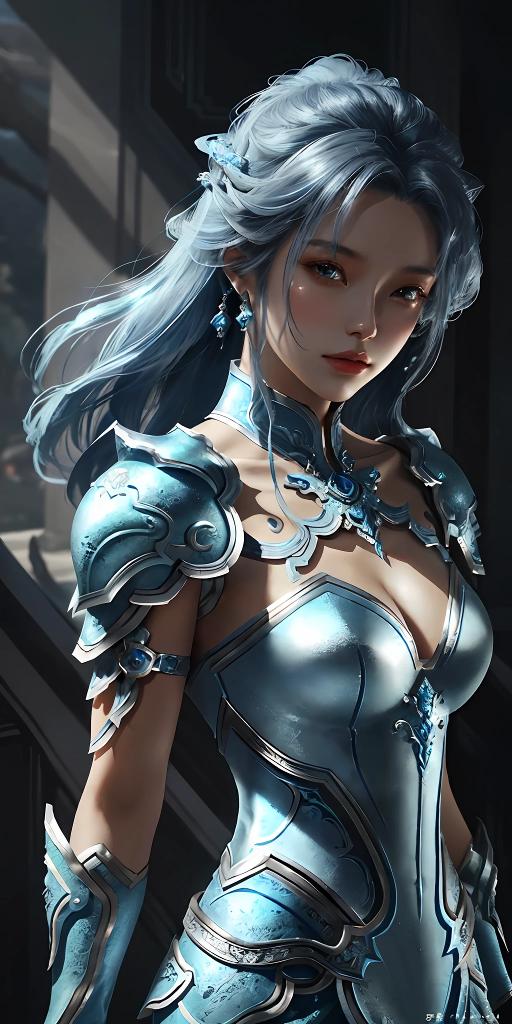 a close up of a woman in a silver and blue dress, chengwei pan on artstation, by Yang J, detailed fantasy art, stunning character art, fanart best artstation, epic exquisite character art, beautiful armor, extremely detailed artgerm, detailed digital anime art, artgerm on artstation pixiv, armor girl