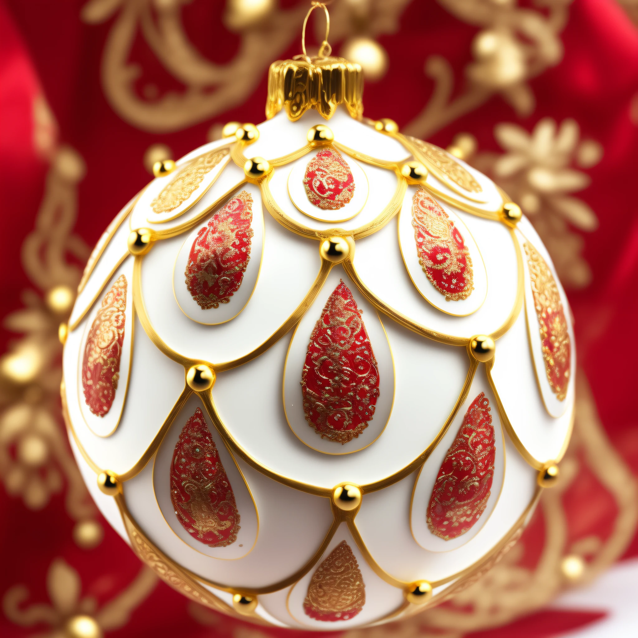 a white and red christmas ornament with gold details, detailed ornaments, decorated ornaments, hyper detailed ornament, decorative ornaments, ornaments, ornaments, intricate ornament, fabergé, very ornate, ornamental crown, cloisonne, silver ornaments, intricate ornaments, art nouveau ornament, organic ornament, ornament, filigree ornaments, organic ornaments, silver with gold trim --auto --s2