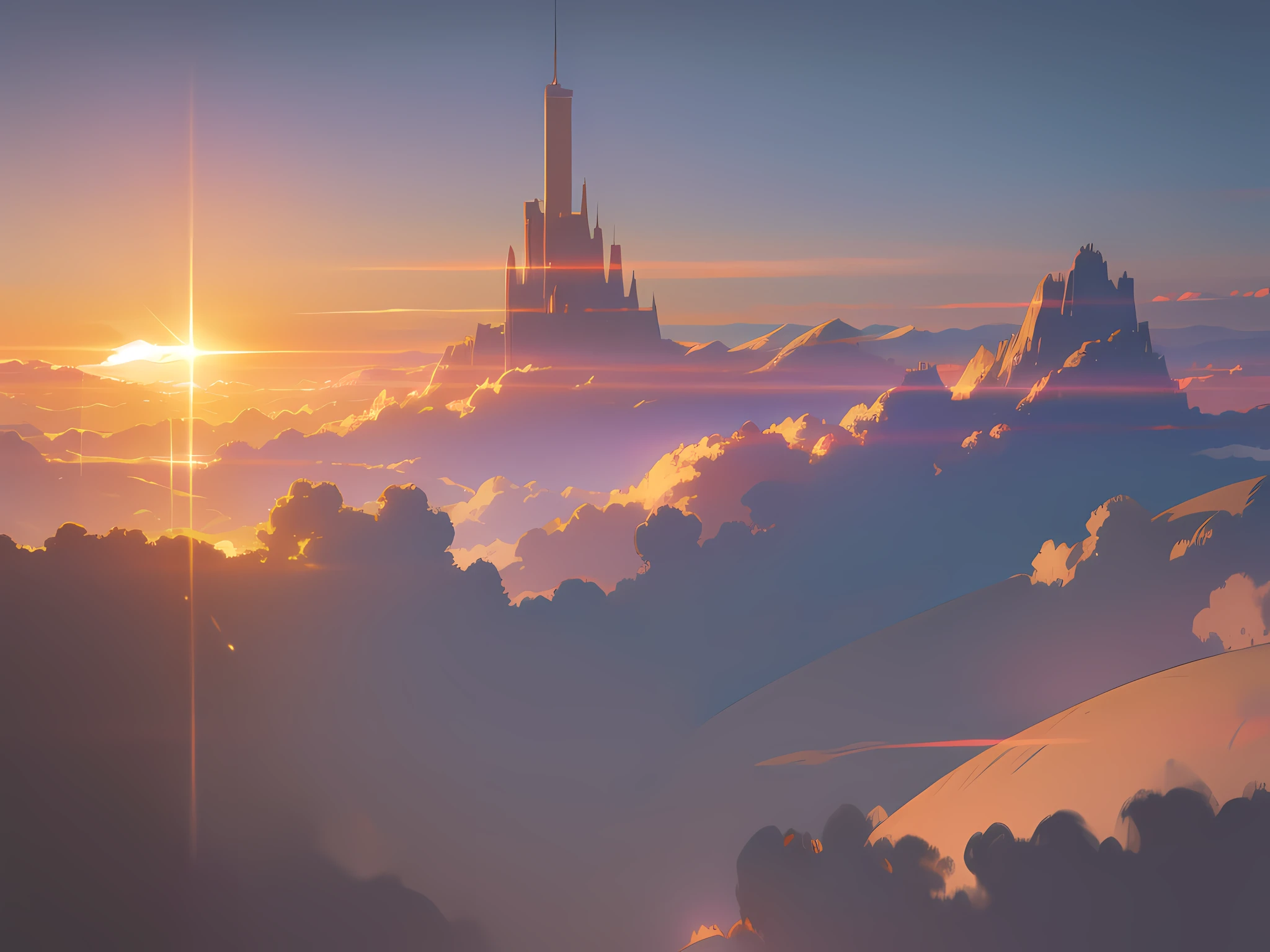 Exquisite views, fantasy, breathtaking, 8K, prairie, anime, cinematic lighting, lens flare, masterpiece, high details, high quality, best quality