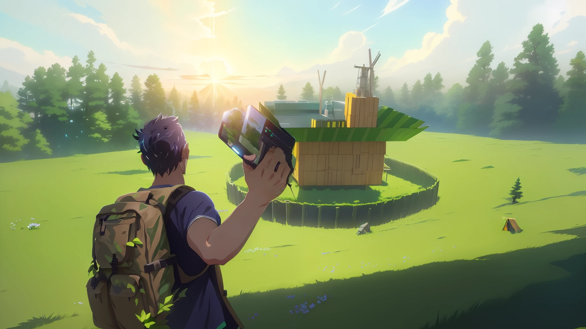 grass full floor, forests background, official anime yet, official art, official illustration, anime key visual concept, official anime studio still, official rendering, anime still, comic art, official anime art, still TV anime, your Camp, 8k!, promotional art, official fanart, Makoto Shinkai. digital rendering