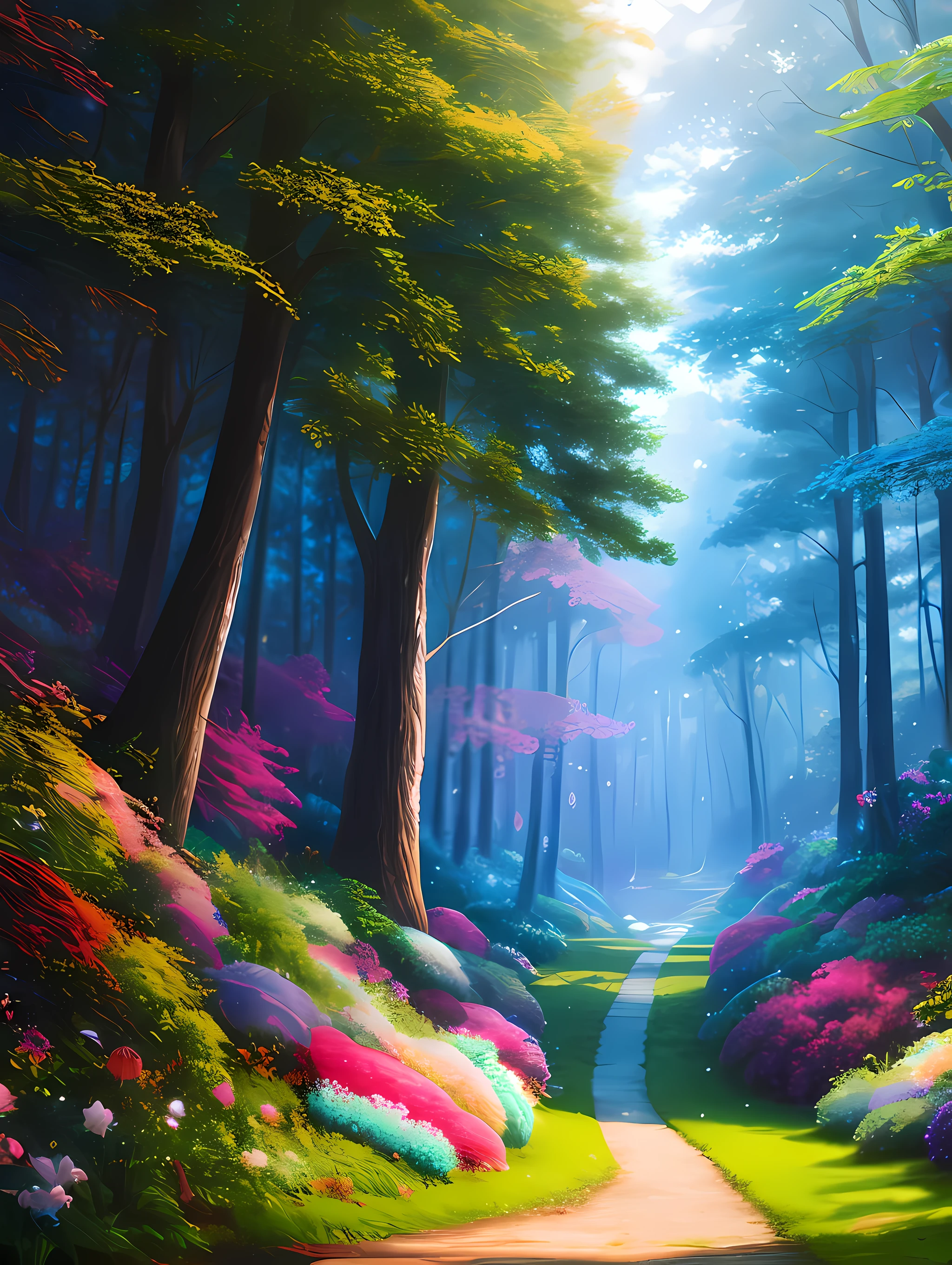 masterpiece, best quality, high quality,extremely detailed CG unity 8k wallpaper, An enchanting and dreamy scene of a fantasy forest, with towering trees, glowing mushrooms, and hidden fairy glens, creating a sense of mystique and enchantment, artstation, digital illustration, intricate, trending, pastel colors, oil paiting, award winning photography, Bokeh, Depth of Field, HDR, bloom, Chromatic Aberration ,Photorealistic,extremely detailed, trending on artstation, trending on CGsociety, Intricate, High Detail, dramatic, art by midjourney