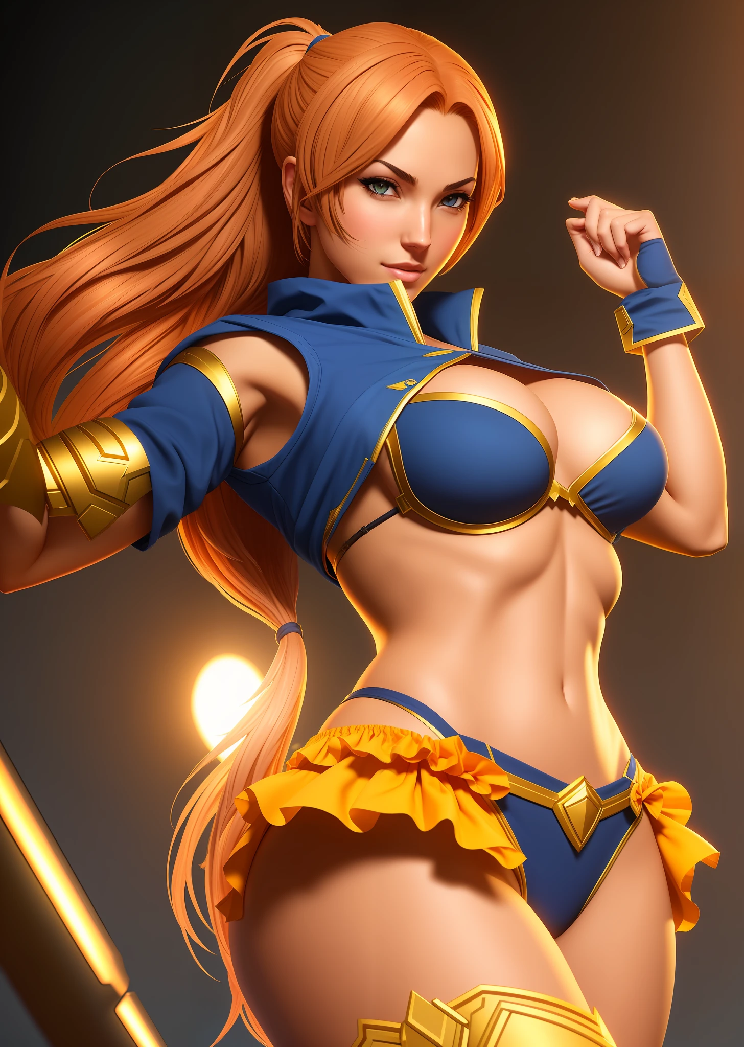 Creates the character leona, from the game, The Do so a panties and( covering the breasts )with the hand in high definition of excellent quality lighting of excellent quality