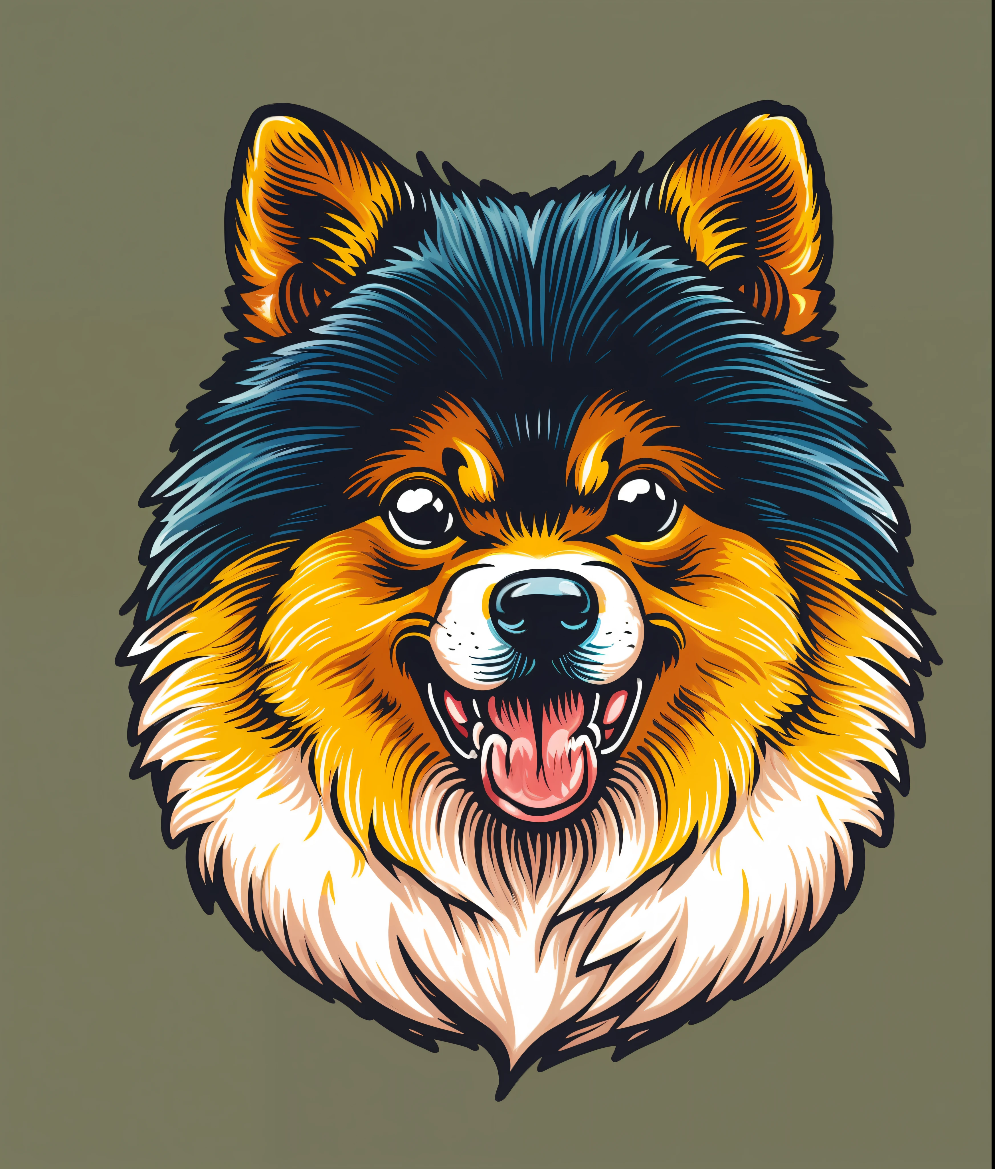 Pomeranian lulu breed dog, colorful, vintage style, (t-shirt design), realistic volumetric masterpiece light