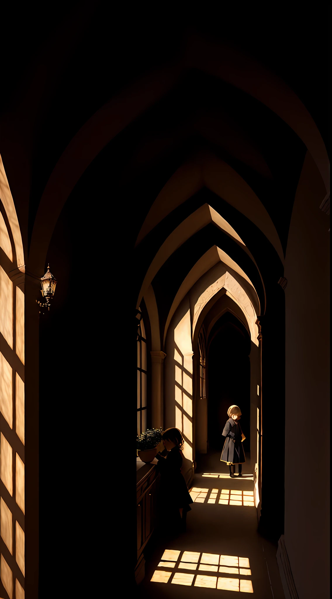 An ultra-detailed masterpiece, high resolution hiding place, with best illumination and shadow. A delicate and beautiful scene a kid playing hide and seek with a hidden space and intricate details. Deep shadows and warm sunlight create a contrast, with a focus on details that gradually come into view.