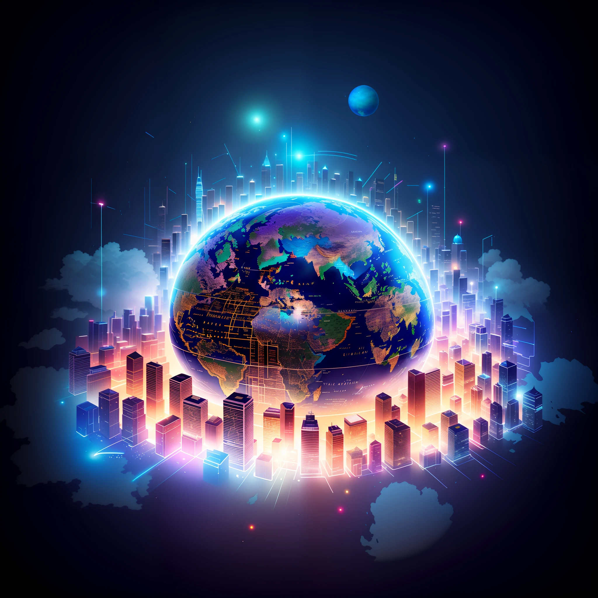 a close up of a city with a glowing globe in the middle, digital art, digital art, shutterstock, 3 d render beeple, 3840 x 2160, 3840x2160, detailed photo of virtual world, digital world, beeple global illumination, by Kurt Roesch, highly detailed digital art