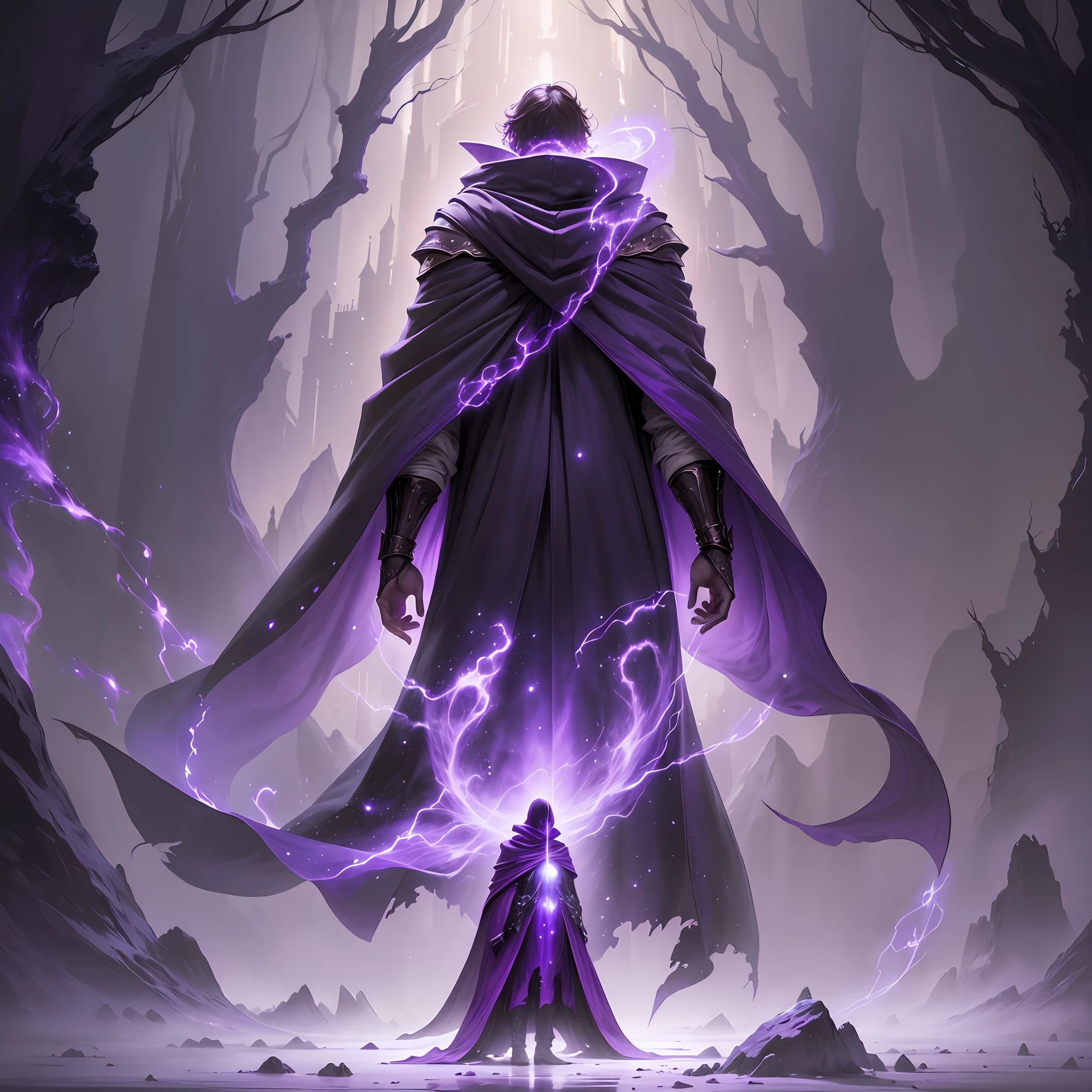 (majestic),(dramatic),(space),(fantasy),(character:1.2, man, eyes hidden behind cloak, standing with back facing camera),(enormous purple portal, distant),(embedded: scenery, cloak, portal) --auto --s2