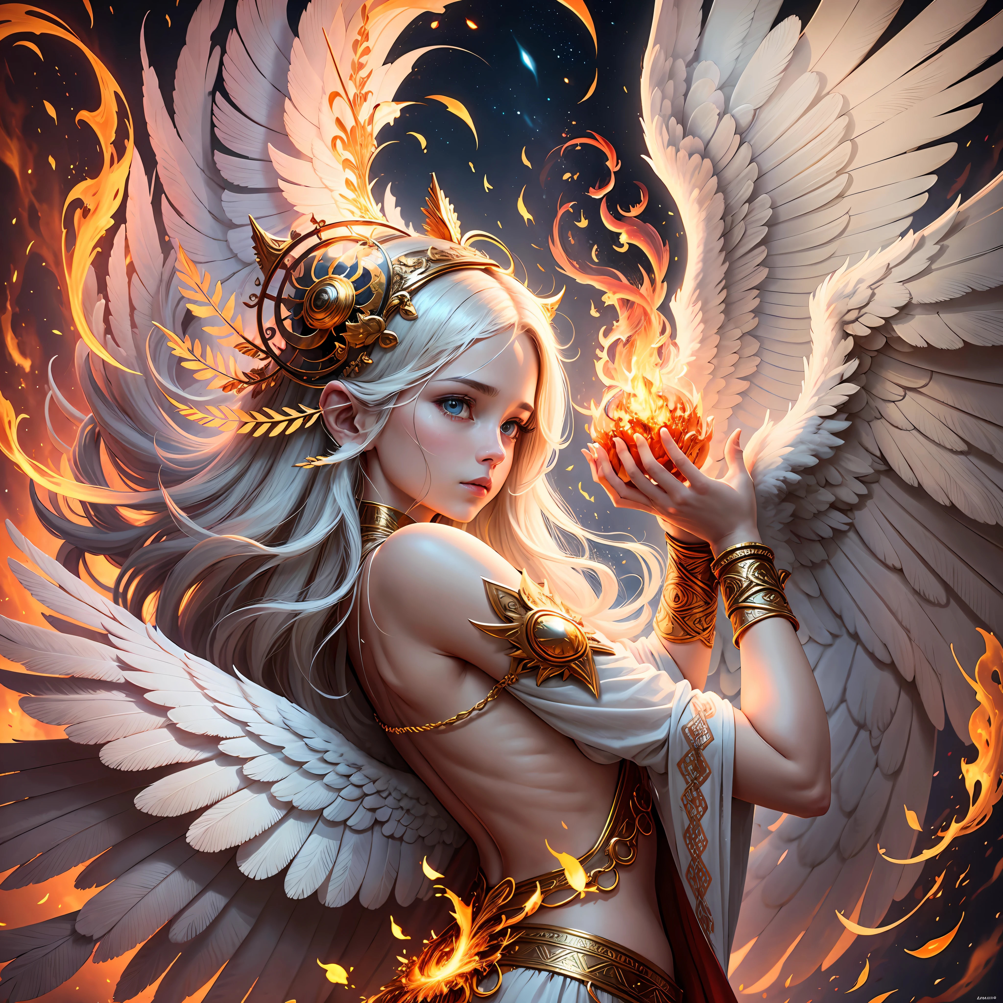 Guardian angel and the divine flame, amazing and impactful image, very detailed and impeccable, 4K definition
