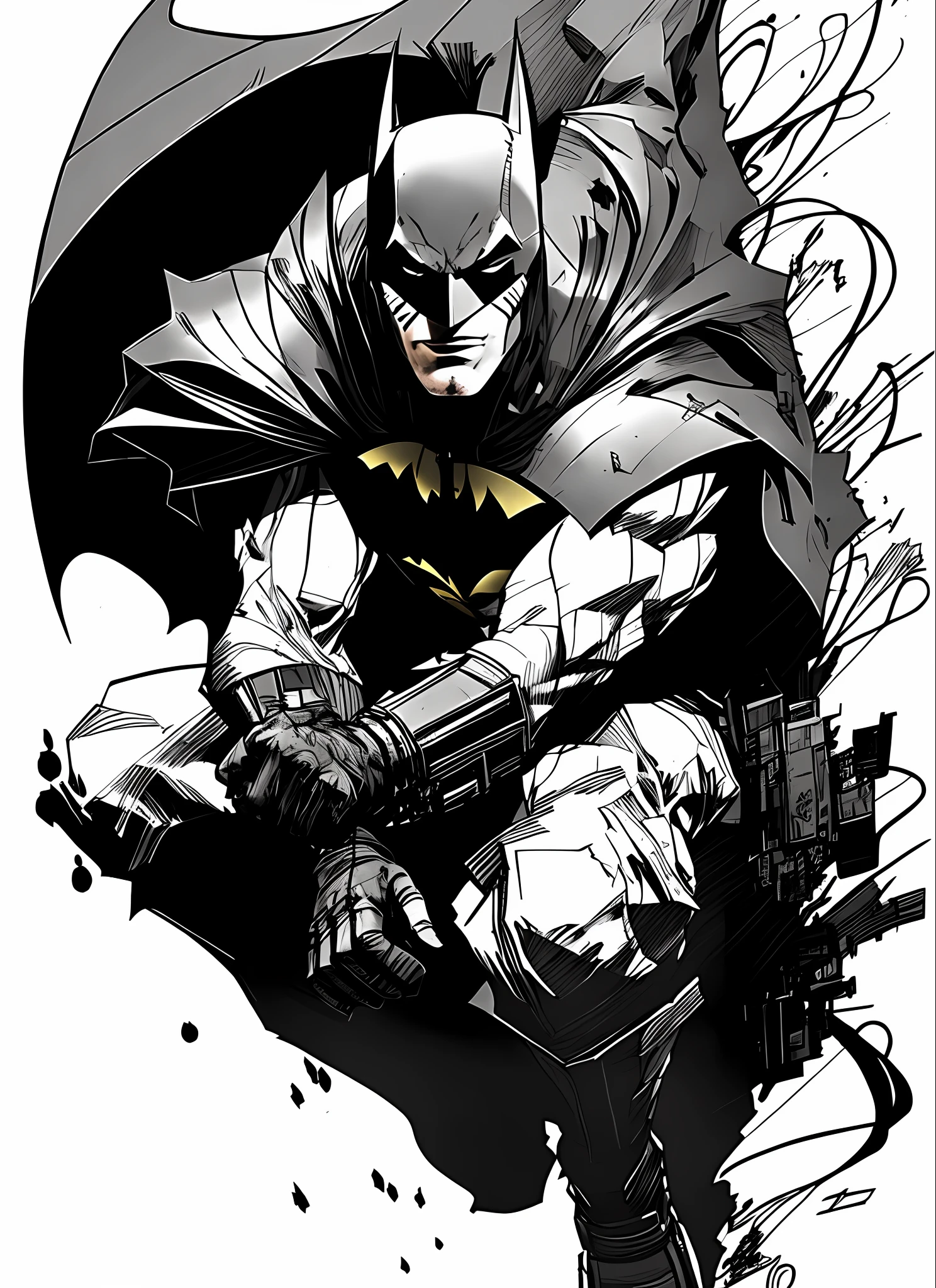 batman, ink drawing, digital illustration,2d, centered, detailed, smoky,artist style,dynamic pose,by Carne Griffiths,by Peter Draws,Wadim Kashin,by Ayami Kojima,full body