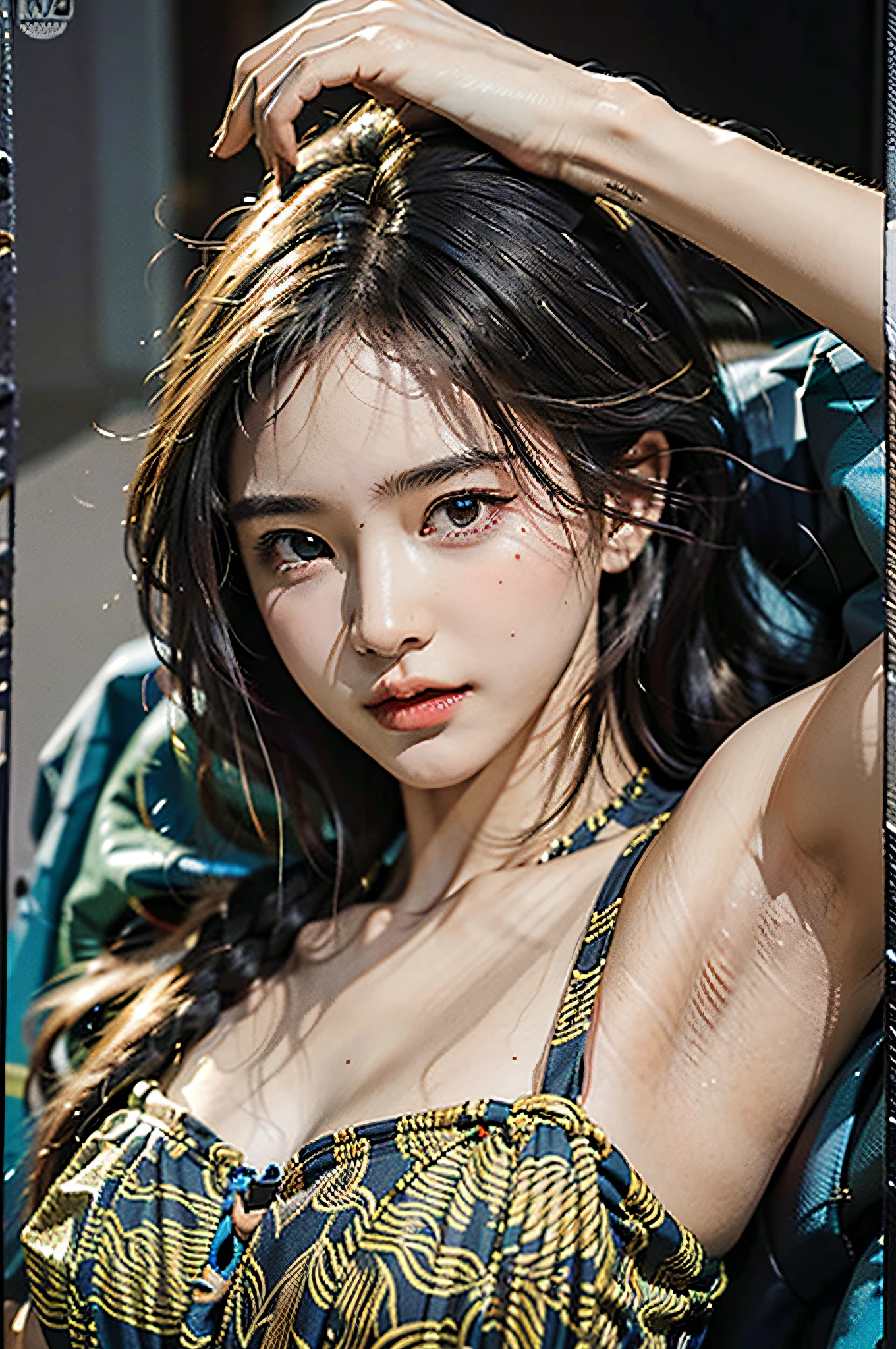 ultra hd, retina, masterpiece, anatomically correct, textured skin, super detail, high detail, high quality, high quality, award-winning, (realistic: 1.7), (best quality), (super high resolution), (realistic: 1.6), realistic, (surreal: 1.2), (realistic face: 1.2), (8k), (4k), (masterpiece), (realistic skin texture), a girl, daytime, skirt, high heels, multicolored hair