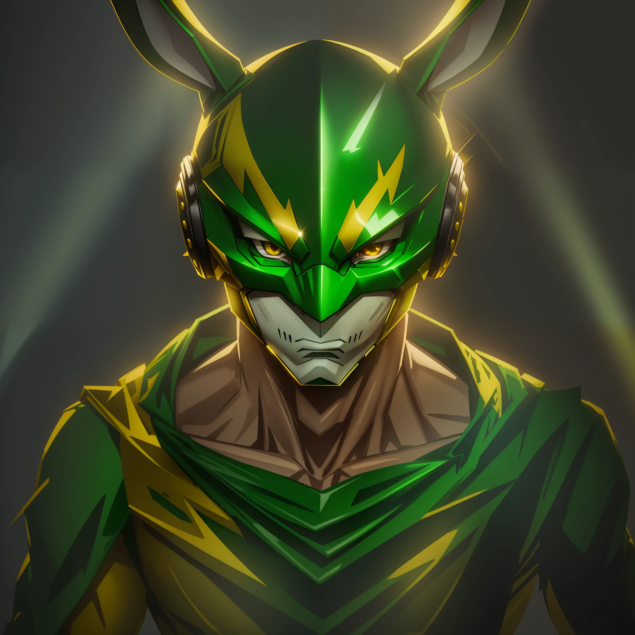 Jojo Stand, yellowish green, humanoid, rabbit ears, male, scary rabbit mask --auto --s2