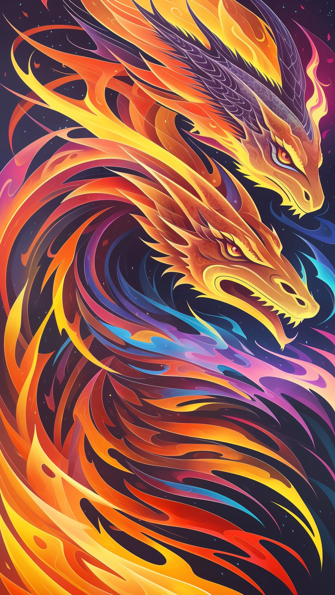 a painting of a dragon with fire tail and colorful fire, beautiful digital illustration, stunning digital illustration, gorgeous digital art, a beautiful artwork illustration, beautiful digital artwork, beautiful digital art, exquisite digital illustration, intricate digital painting, very beautiful digital art, vibrant digital painting, beautiful gorgeous digital art, psychedelic flowing hair, colorful digital painting, inspiring digital art, stylized digital art