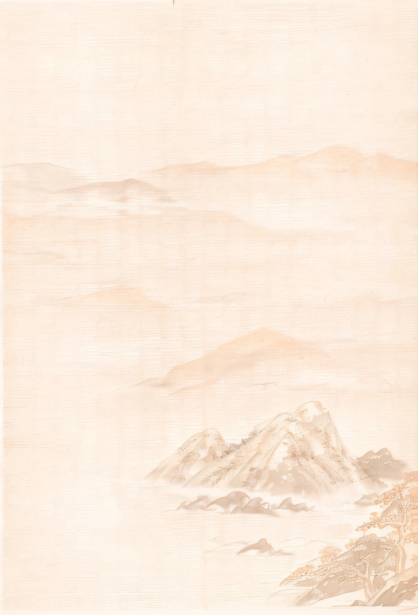 there is a picture of a mountain range with a bird flying over it, detailed scenery —width 672, mountainous background, mountains in fog background, background mountains, beige sky pencil marks, mountain background, mountains background, mountaineous background, scenic background, (light orange mist), pink fog background, mountains in a background, grainy risograph matte painting