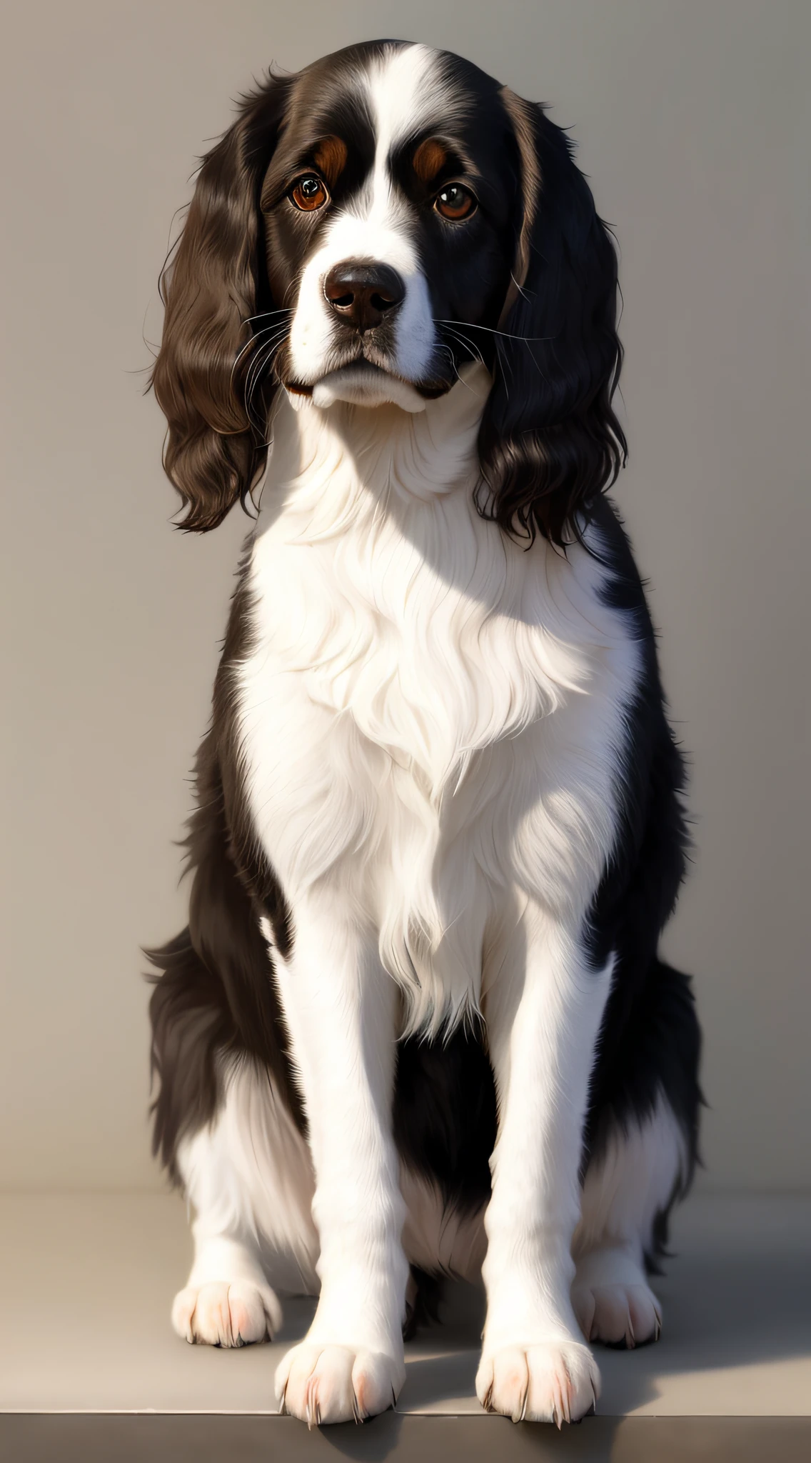 English Springer Spaniel dog Glamor Shot, Portrait, Rim Lighting, Soft Lighting, Volumetric --ar 1:2 --testp --iw 2.25 --upbeta