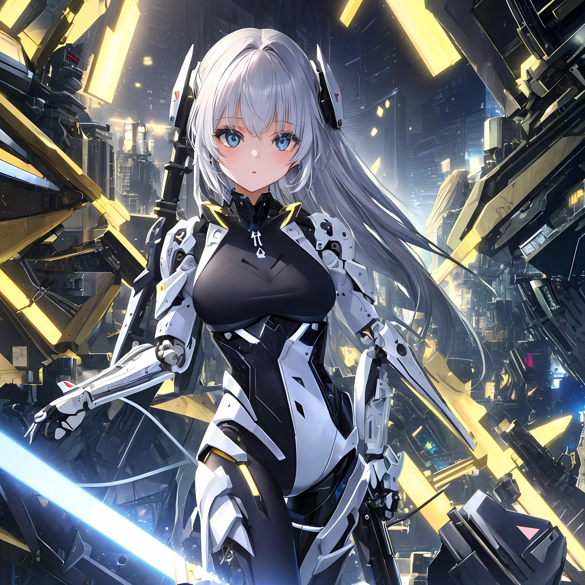 (transcendent beautiful multiple girls:1.5), BREAK, absurdres, very precise detailed, extremely detailed 8K wallpaper, (detailed and beautiful eyes:1.2), BREAK, bodysuit,(group shot:1.5),(machine made joints, machanical limbs:1.2), five fingers, dynamic angle, yuri, futuristic world, cyber punk,