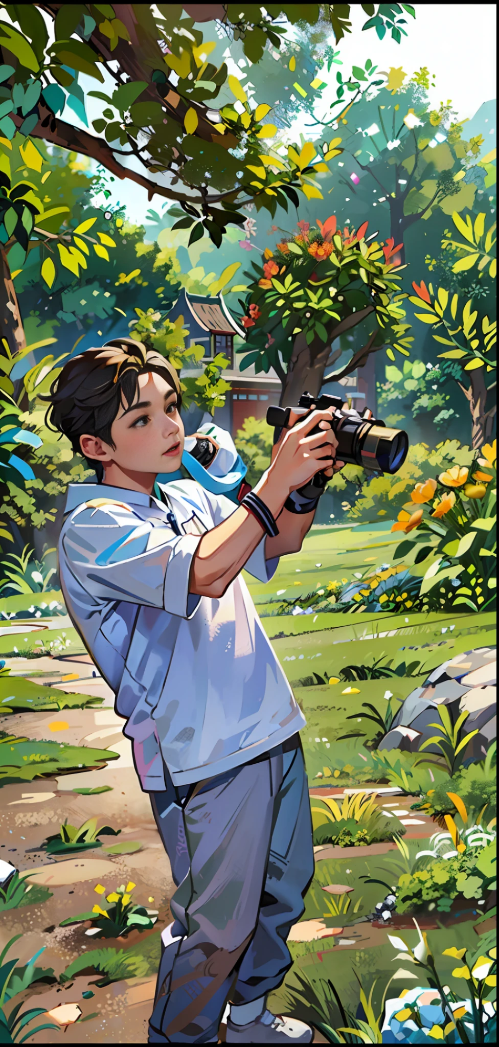araffes are standing in a field with a camera and a man is taking a picture, profesional photography, chinese artist, xintong chen, photo shoot, nature photography, action photo, bian luan, leng jun, photography, traditional photography, photograpgy, profesional photo, guangjian huang, huifeng huang, portait photo