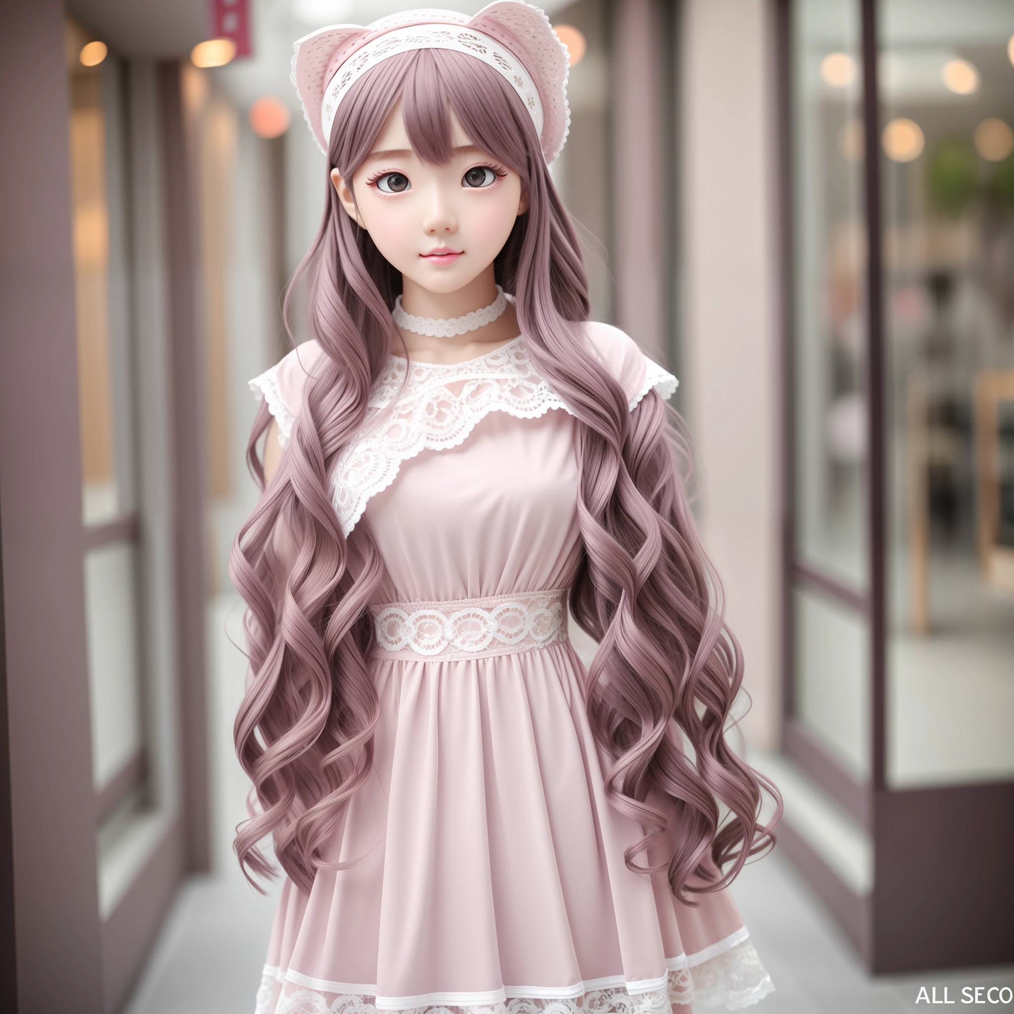 a 18-years-old cute girl, baby face, portrait, wearing a white pink pink pink transparent lace walking in a shopping mall, laugh, laugh, laugh, youthful and carefree, (full body length), baby face, baby face, baby face, pink hair, big eyes, big eyes, brown eyes, smaller head, ((big breasts)), fashion girl, beautiful eyes, real face, real skin, realistic face, realistic skin, detailed eyes, detailed facial features, detailed clothes features, (fashionable clothes: 1.3 ), (fashionable hairstyles: 1.3) dynamic poses, looking at viewer, detailed face and chest, Best quality, realistic, realistic, extremely detailed, extremely delicate and beautiful, RAW photo, professional lighting, facial lighting, depth of field, single focus, (pureerosface_v1:0.33), (ulzzang-6500:0.33) --auto --s2